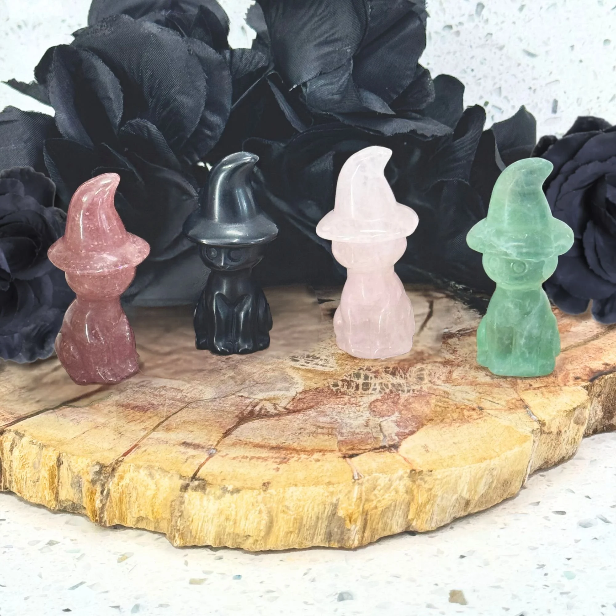 Magic Crystal Kitties – Witch Hat Crystal Cat Carvings