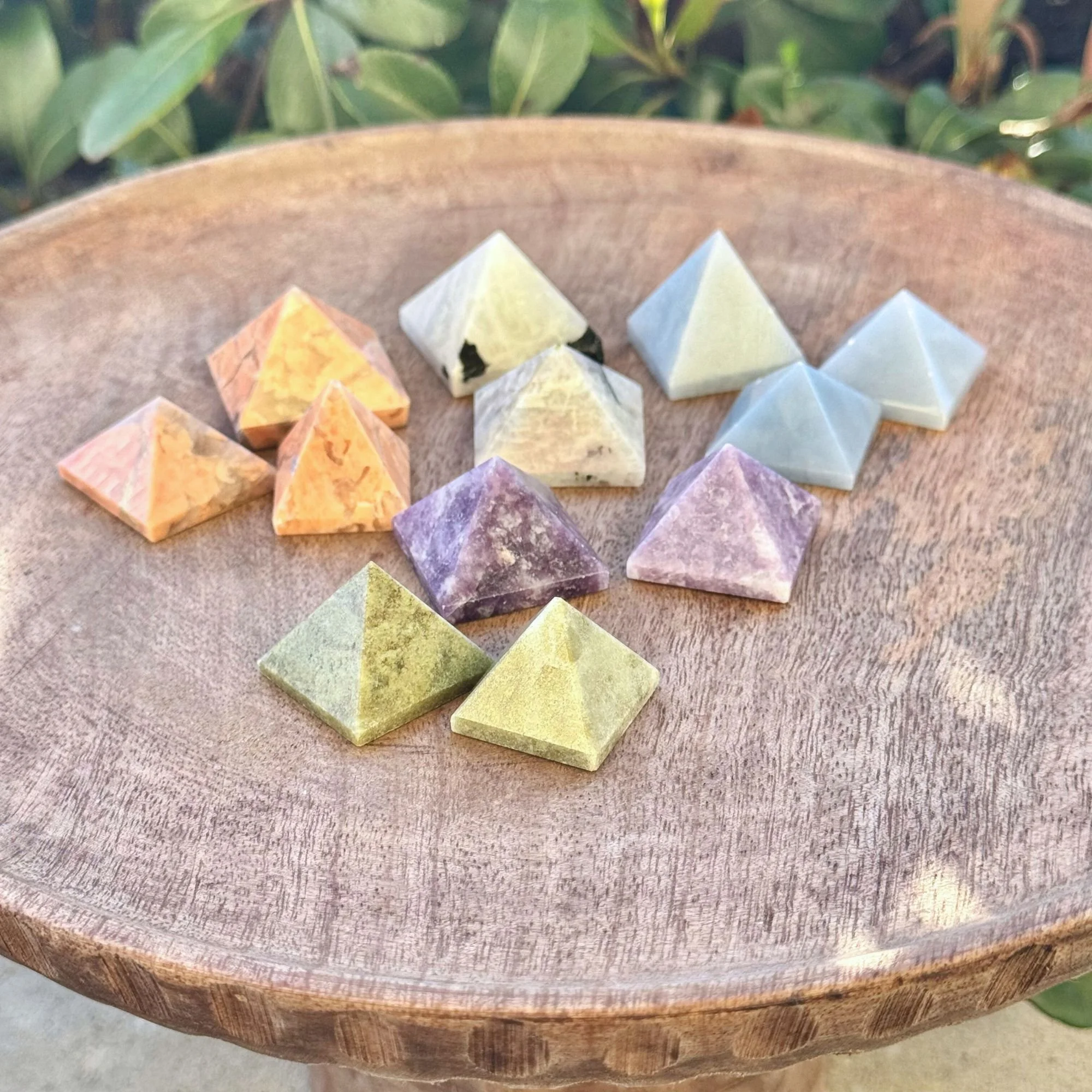 Gemstone Pyramid Carvings – Angelite, Lepidolite, Moonstone & Vesuvianite