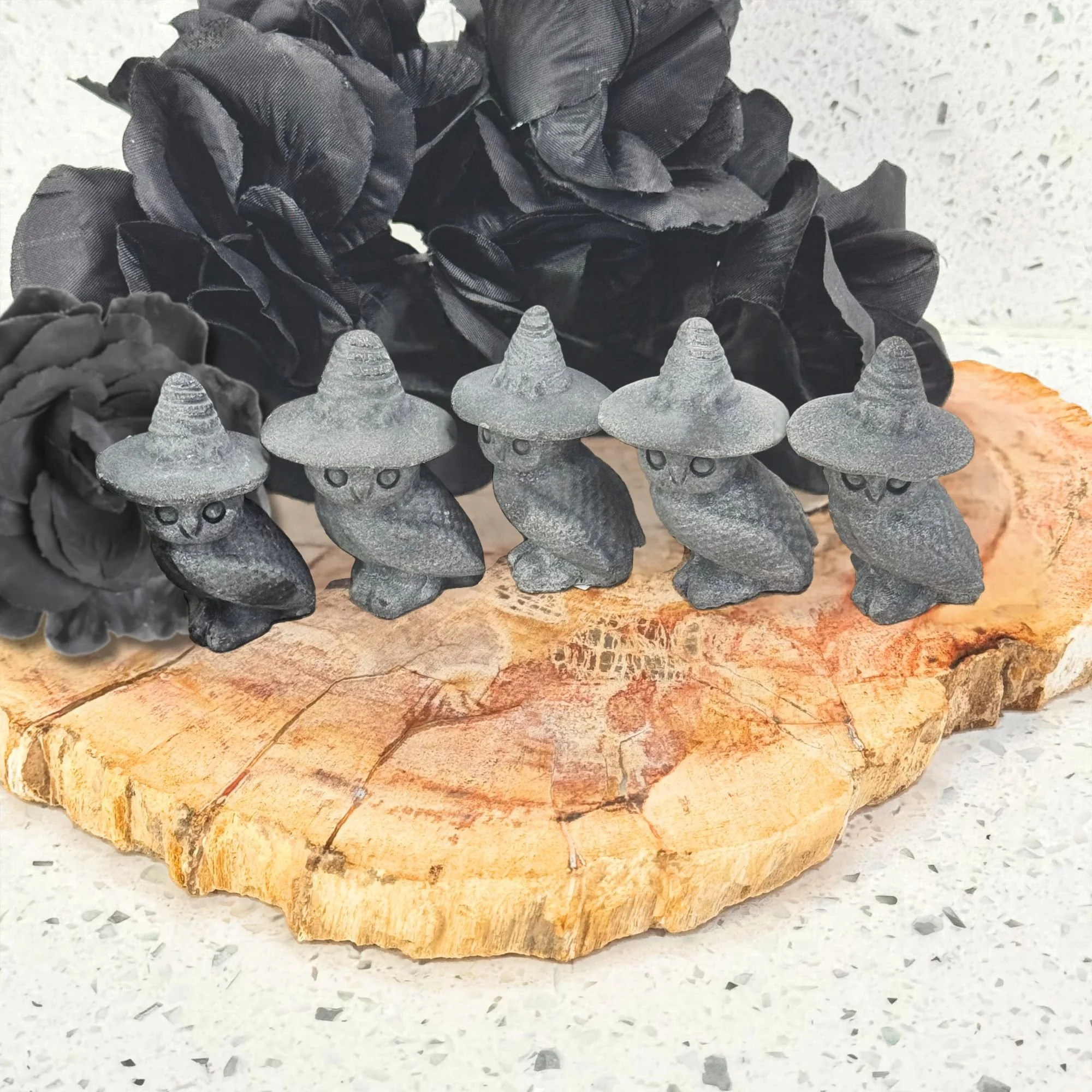 Black Obsidian Magic Owls – Witch Hat Owl Crystal Carvings