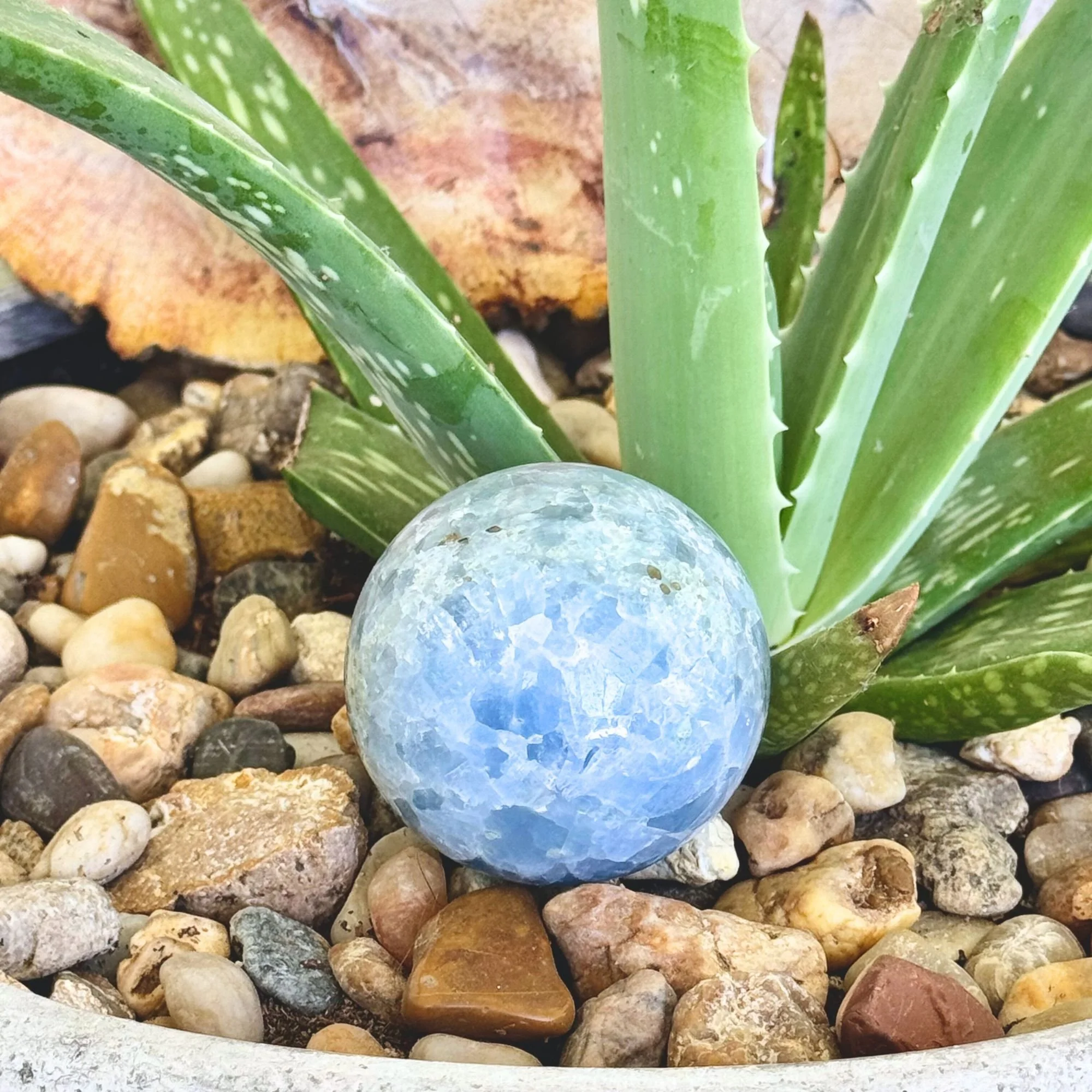 Blue Calcite Sphere | Natural Crystal Ball | Calm, Communication & Psychic Intuition Stone