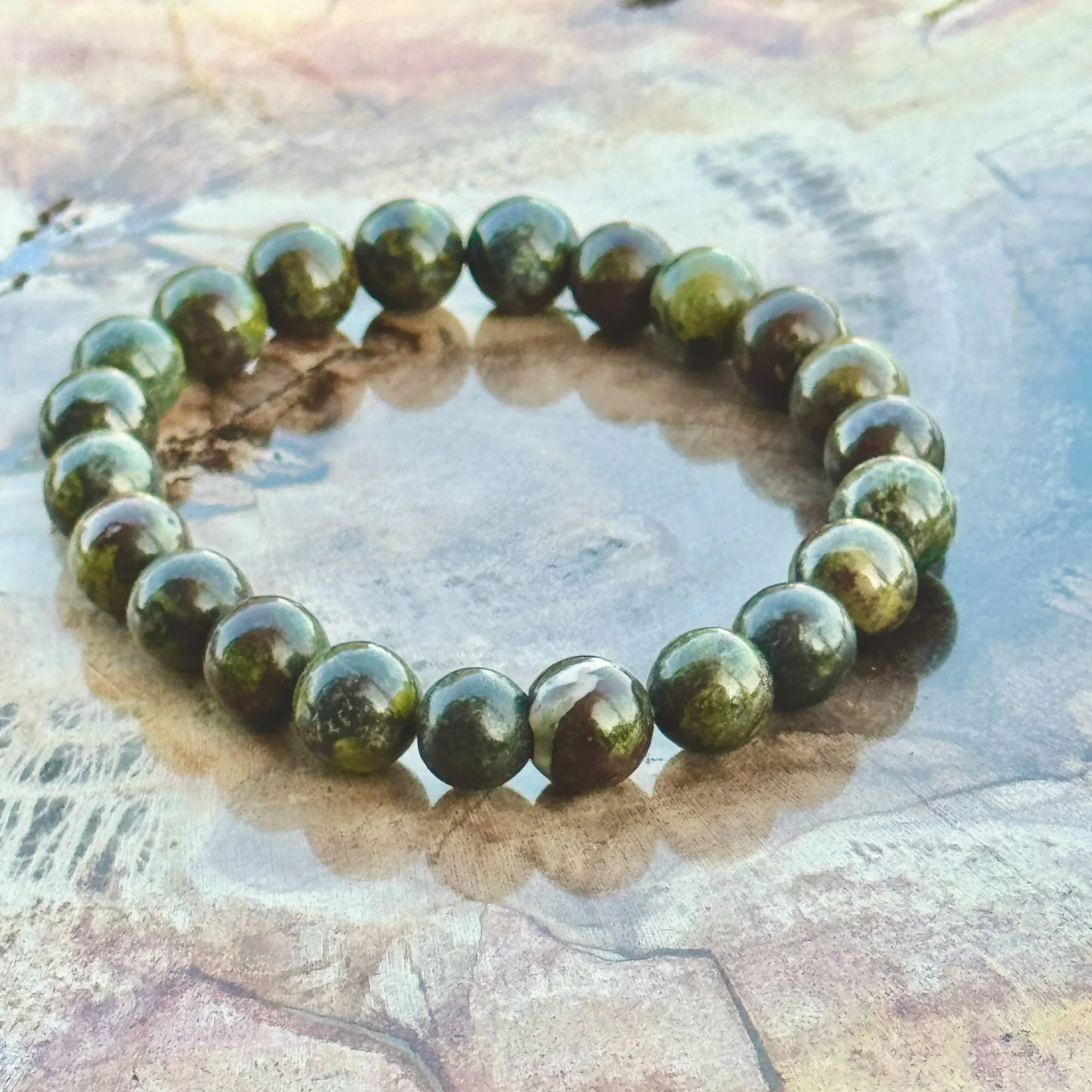 Dragon Bloodstone Gemstone Stretch Bracelet – 7mm Natural Crystal Beads