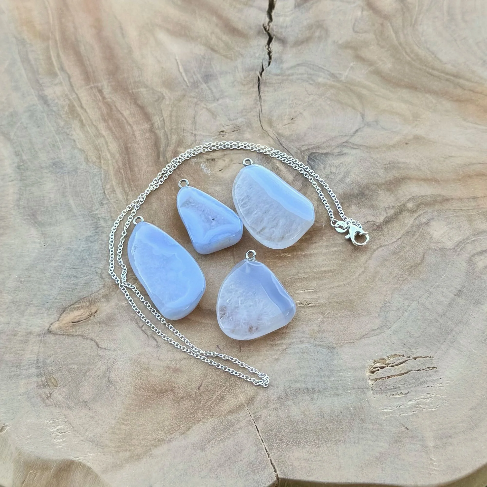 Blue Lace Agate Flat Polished Pendant – Optional 18" Stainless Steel Chain