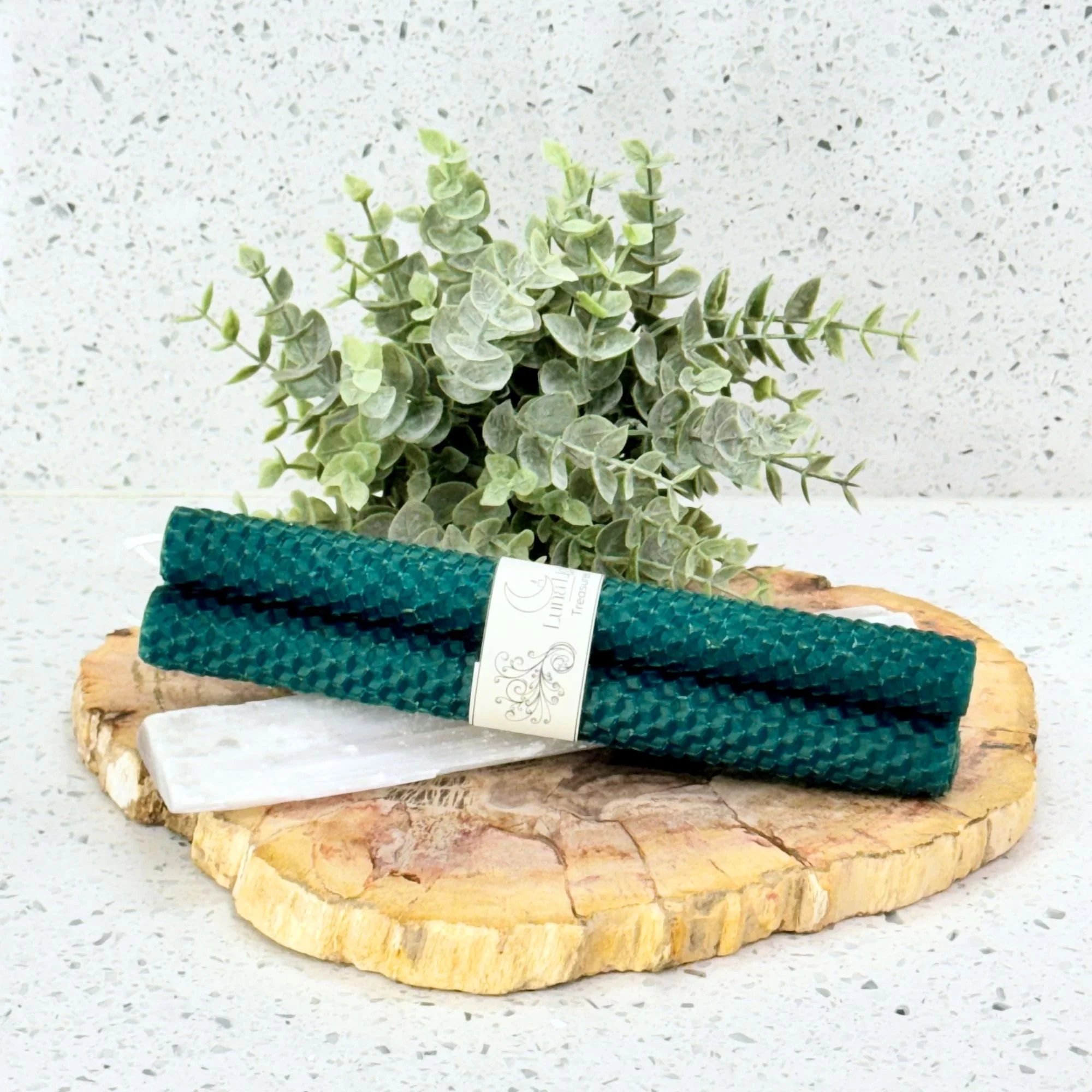 Pine Green Beeswax Taper Candles: Set of 3