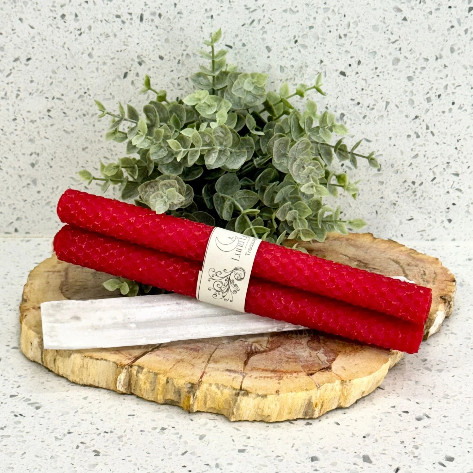 Red Beeswax Taper Candles: Set of 3
