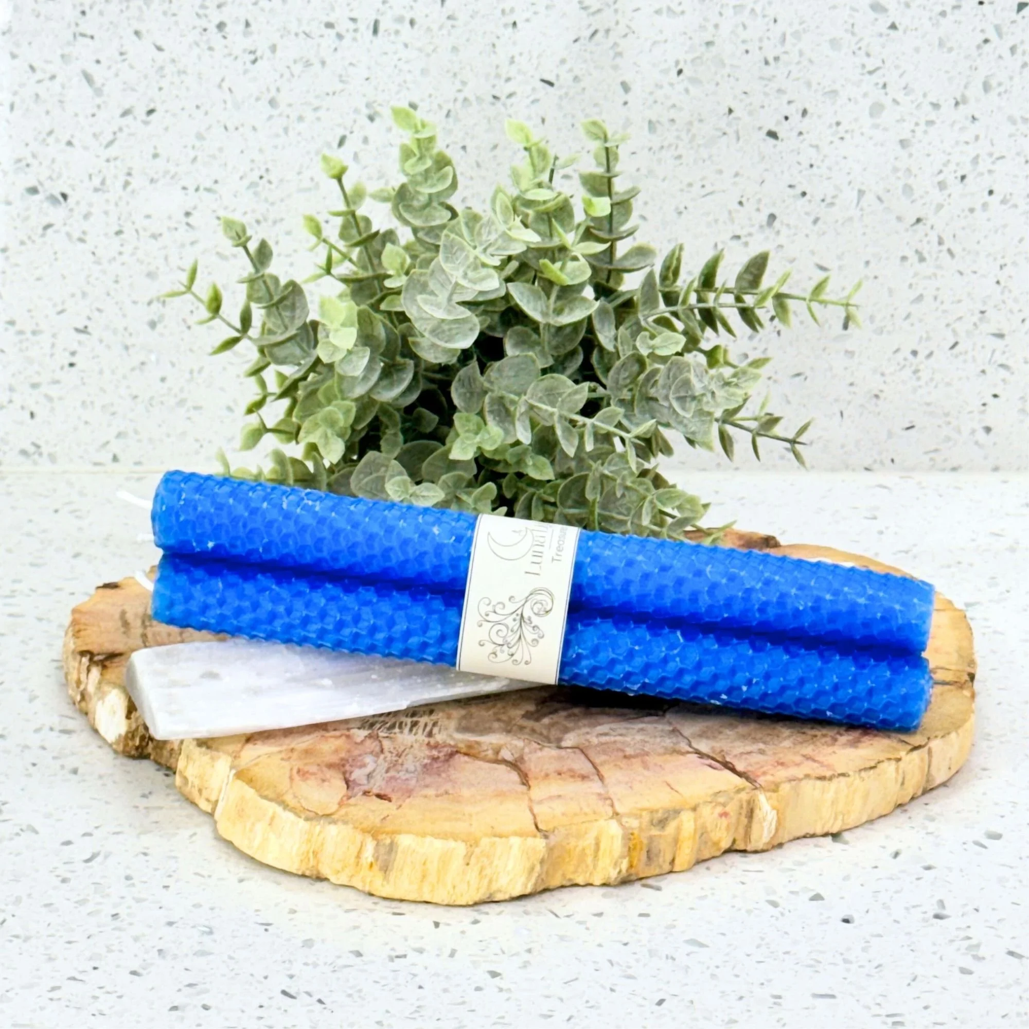 Blue Beeswax Taper Candles: Set of 3
