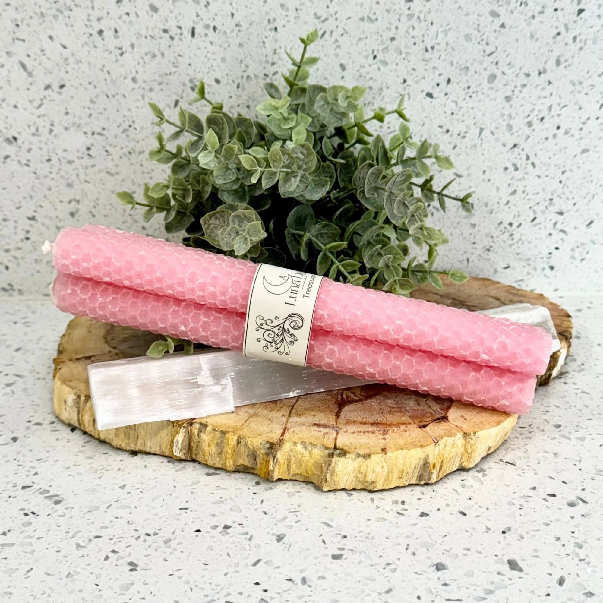 Pink Beeswax Taper Candles: Set of 3