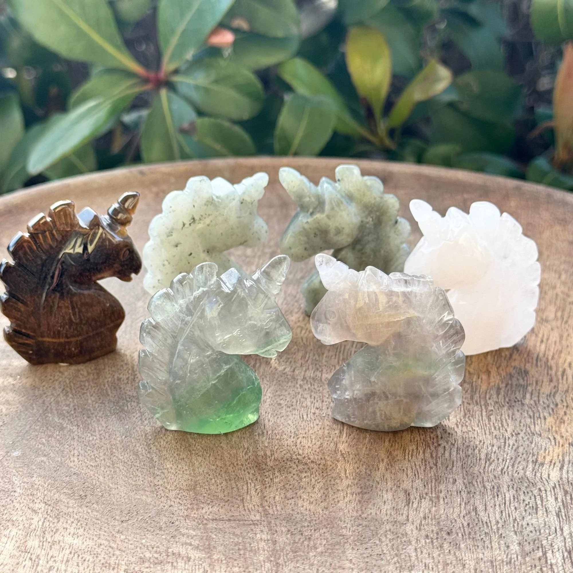 Gemstone Unicorn Head Carvings | Fluorite, Tiger’s Eye, Labradorite & Rose Quartz