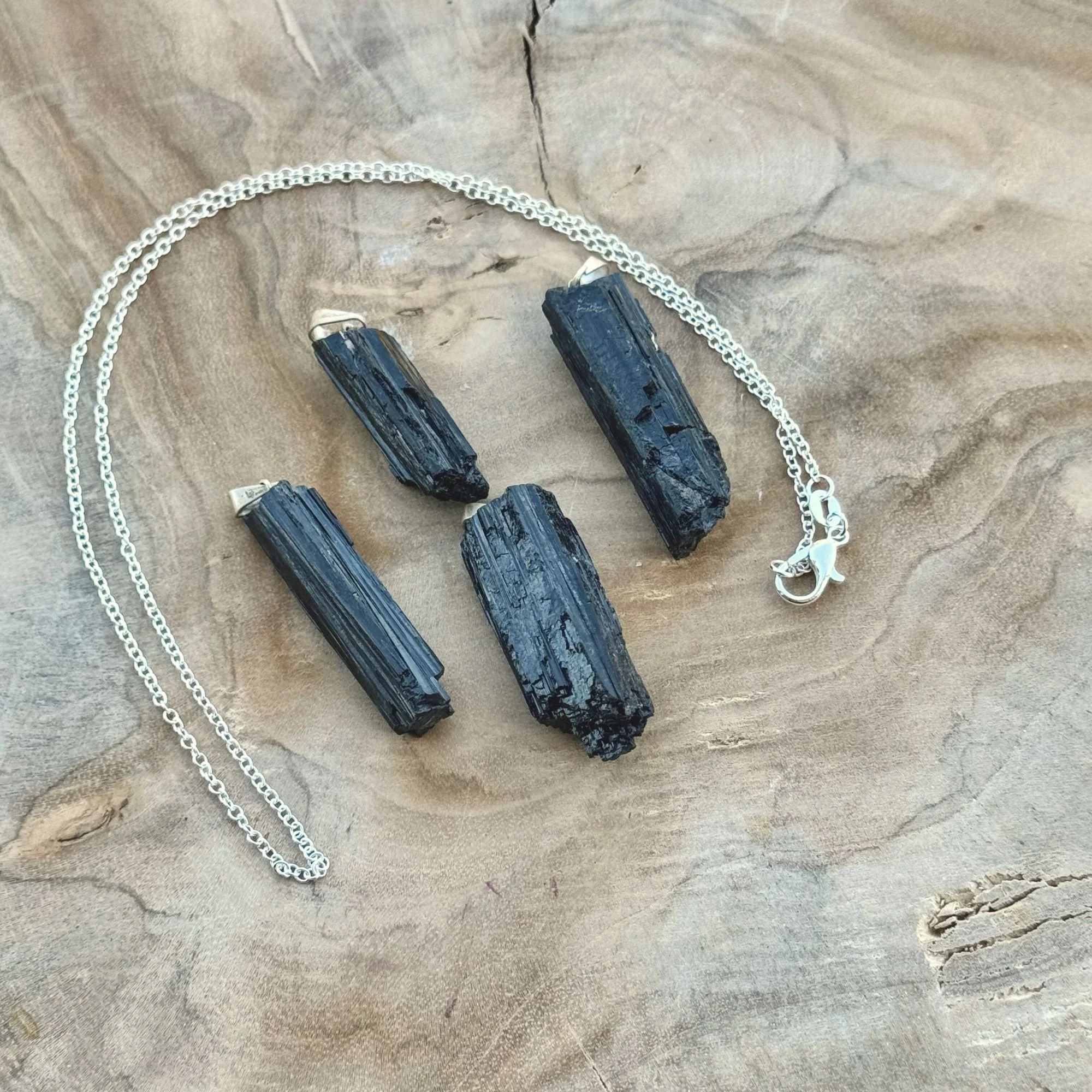 Black Tourmaline Rough Stick Pendant – Optional 18" Stainless Steel Chain
