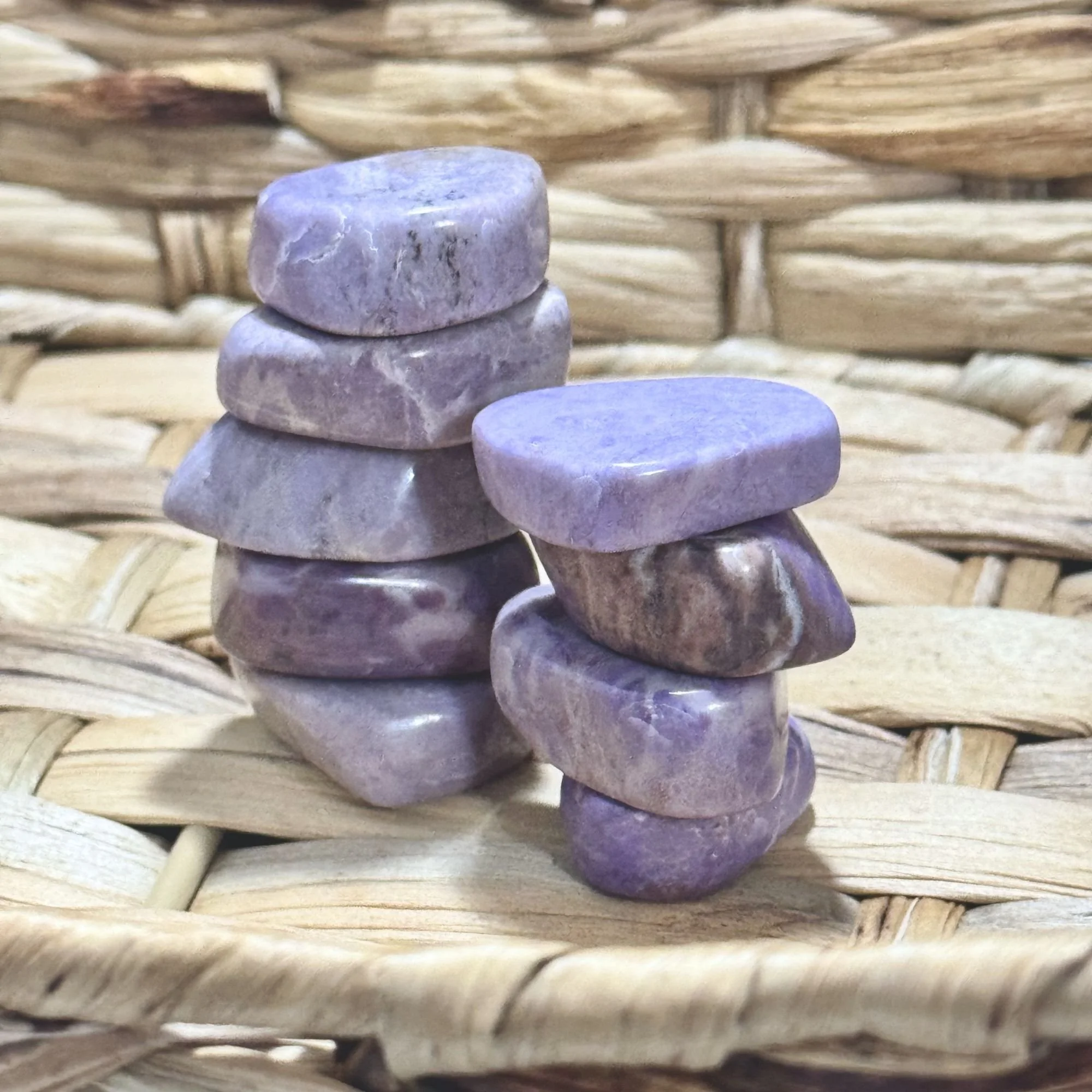 Purple Jade Flat Tumbled Stones | Peace, Wisdom & Emotional Healing Crystal | Smooth Pocket Stone