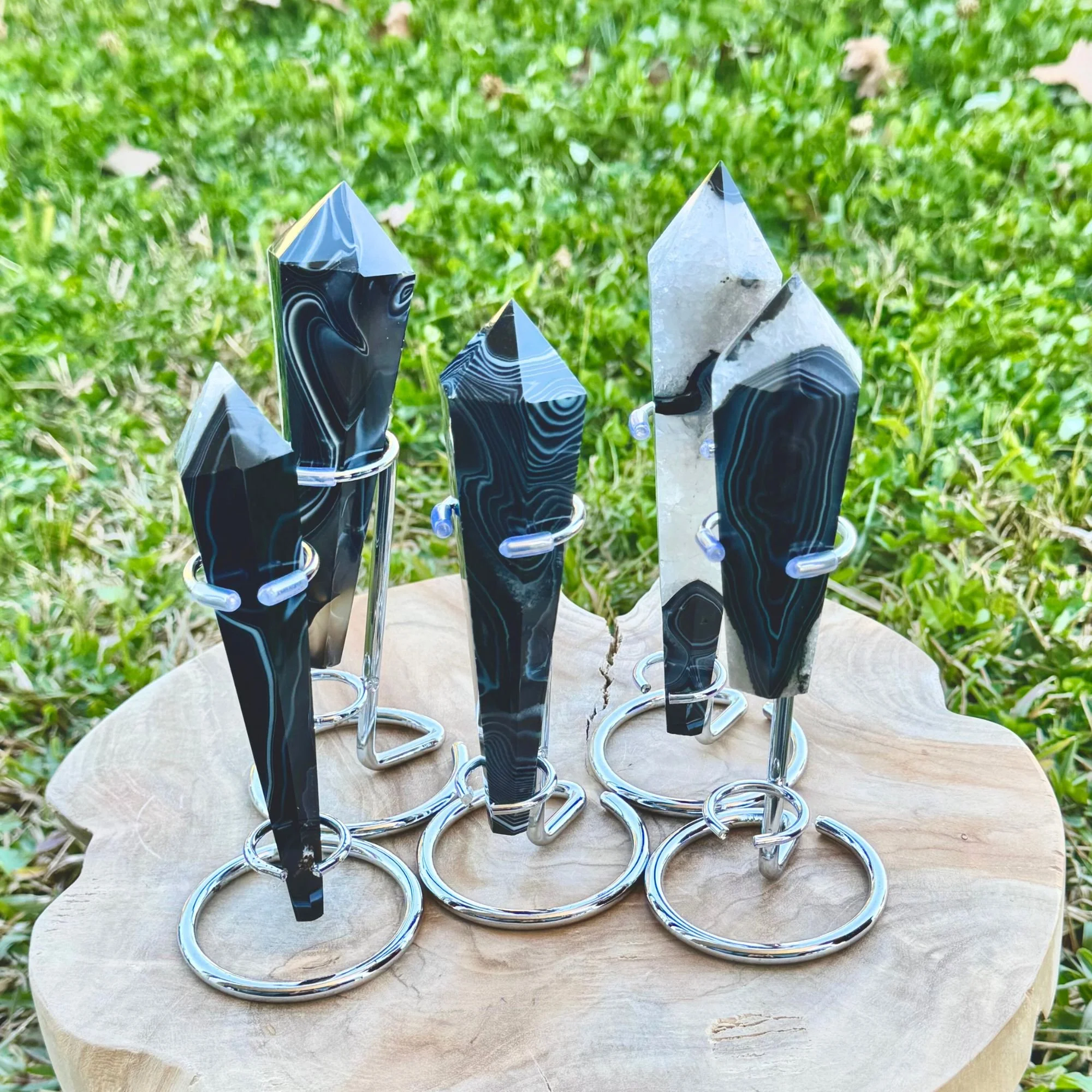 Black Onyx Scepter Crystals with Metal Stand – One of a Kind