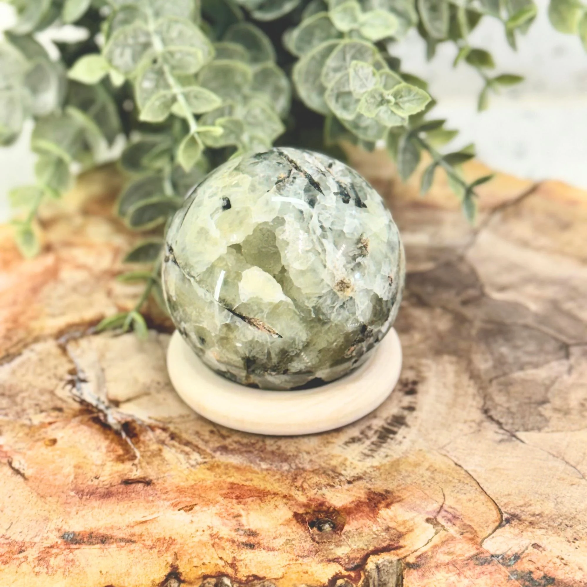 Prehnite with Epidote Sphere – Heart Healing & Manifestation Crystal Ball