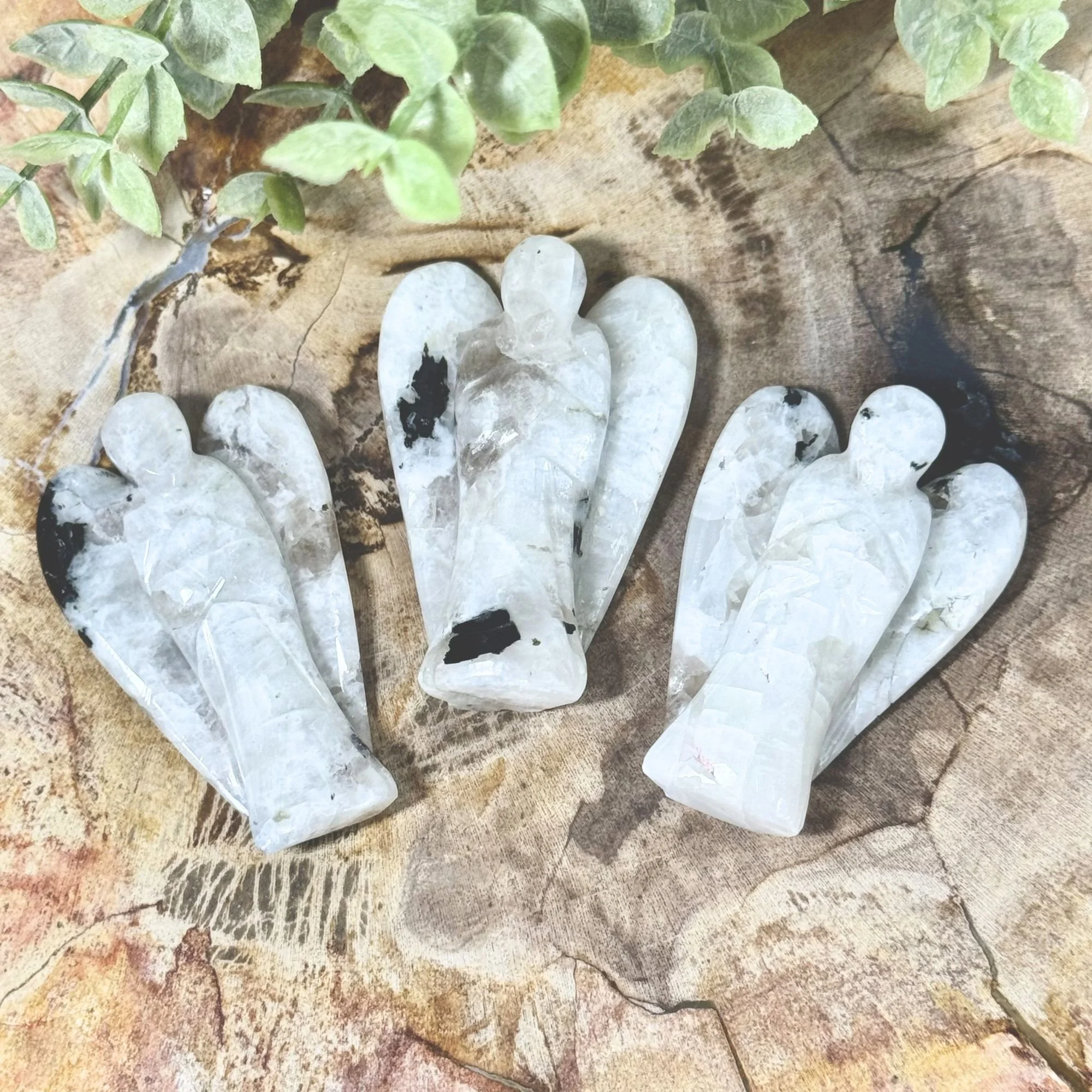 Rainbow Moonstone Guardian Angel Carving | Protection & Intuition Crystal