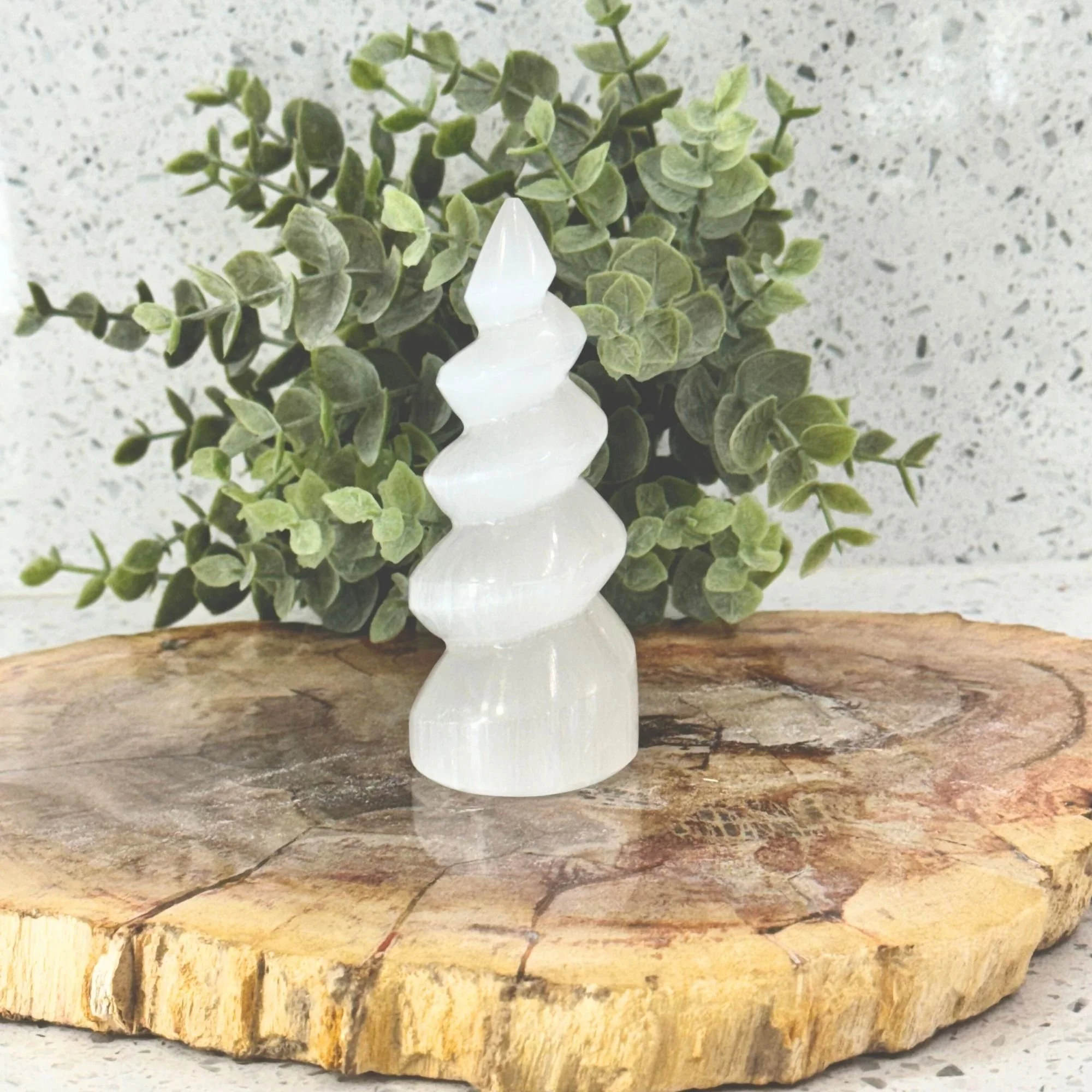 Satin Spar Selenite Spiral Tower | Energy Cleansing & Spiritual Clarity