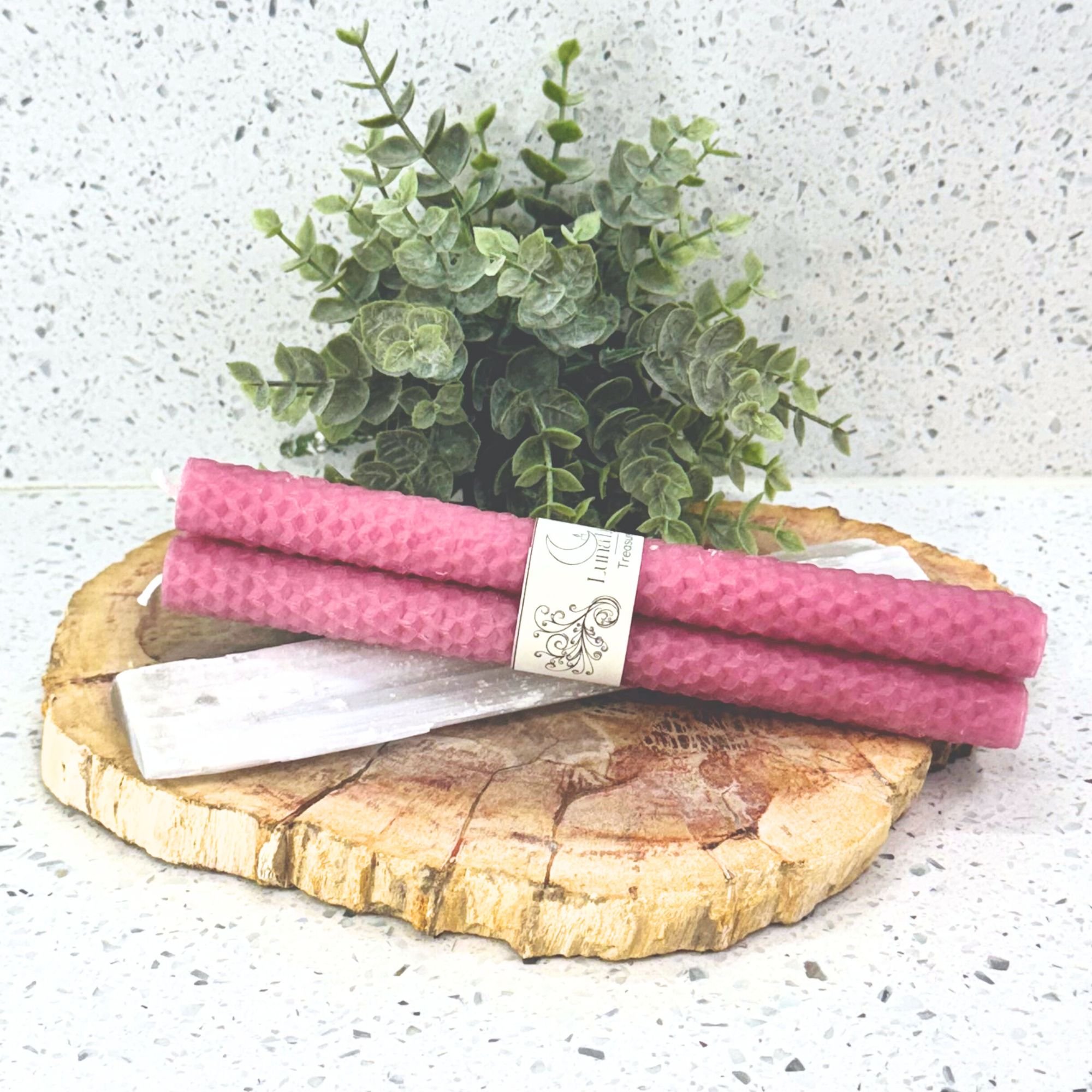 Rose Pink Beeswax Taper Candles: Set of 3