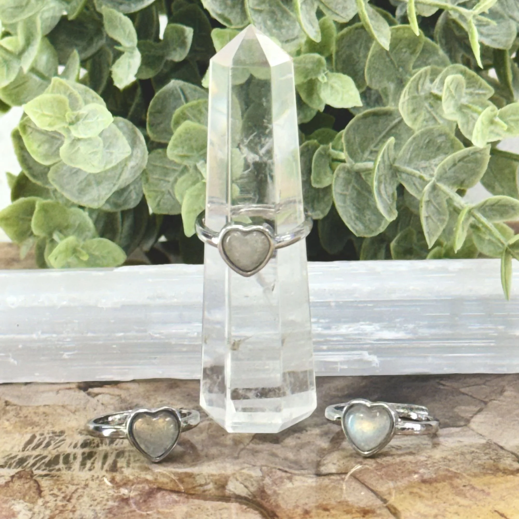 Labradorite Heart Adjustable Stainless Steel Ring – Flashy Mystical Gemstone Ring