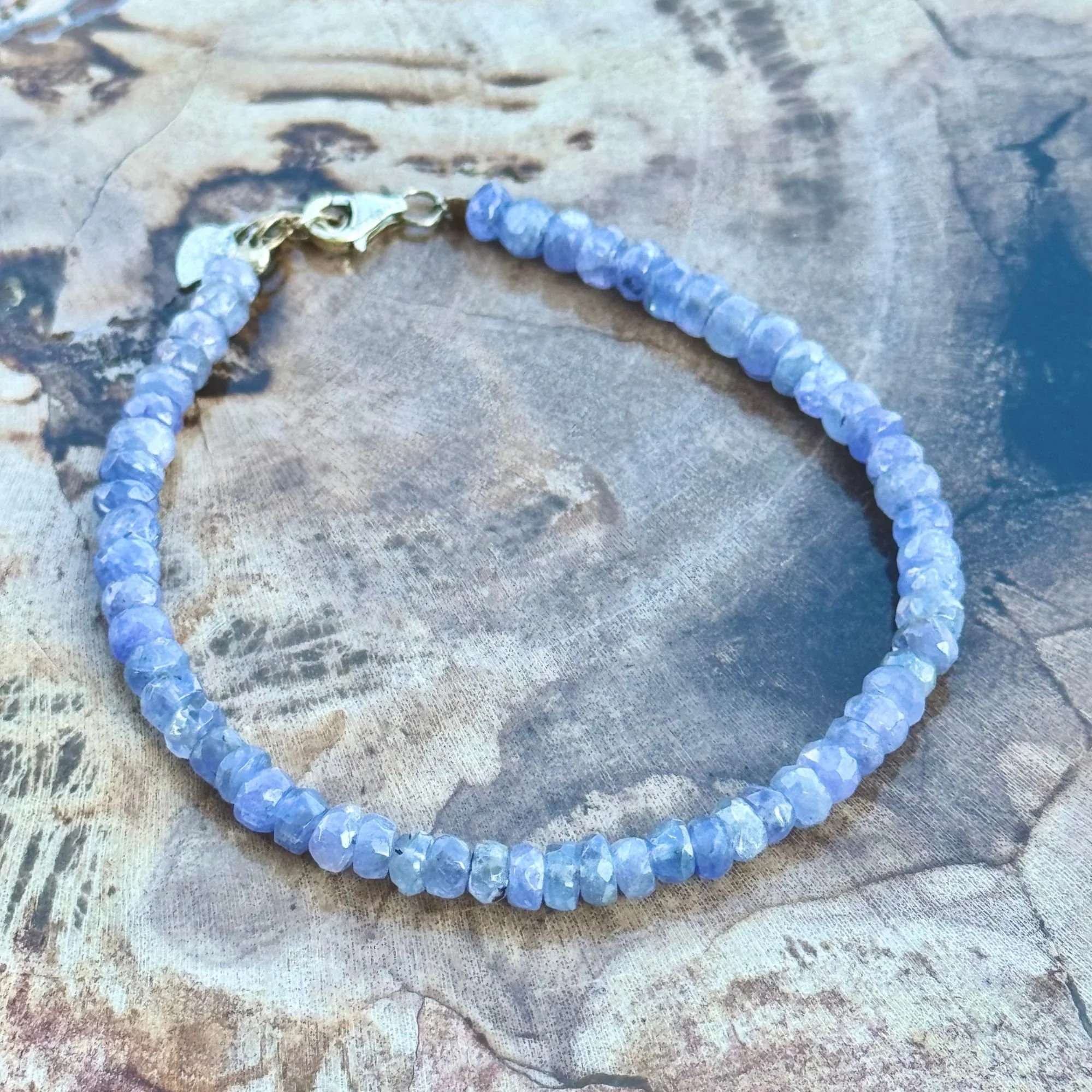 Tanzanite Faceted 4mm Crystal Bracelet – Genuine Tanzanite Beads with .925 Sterling Silver Clasp