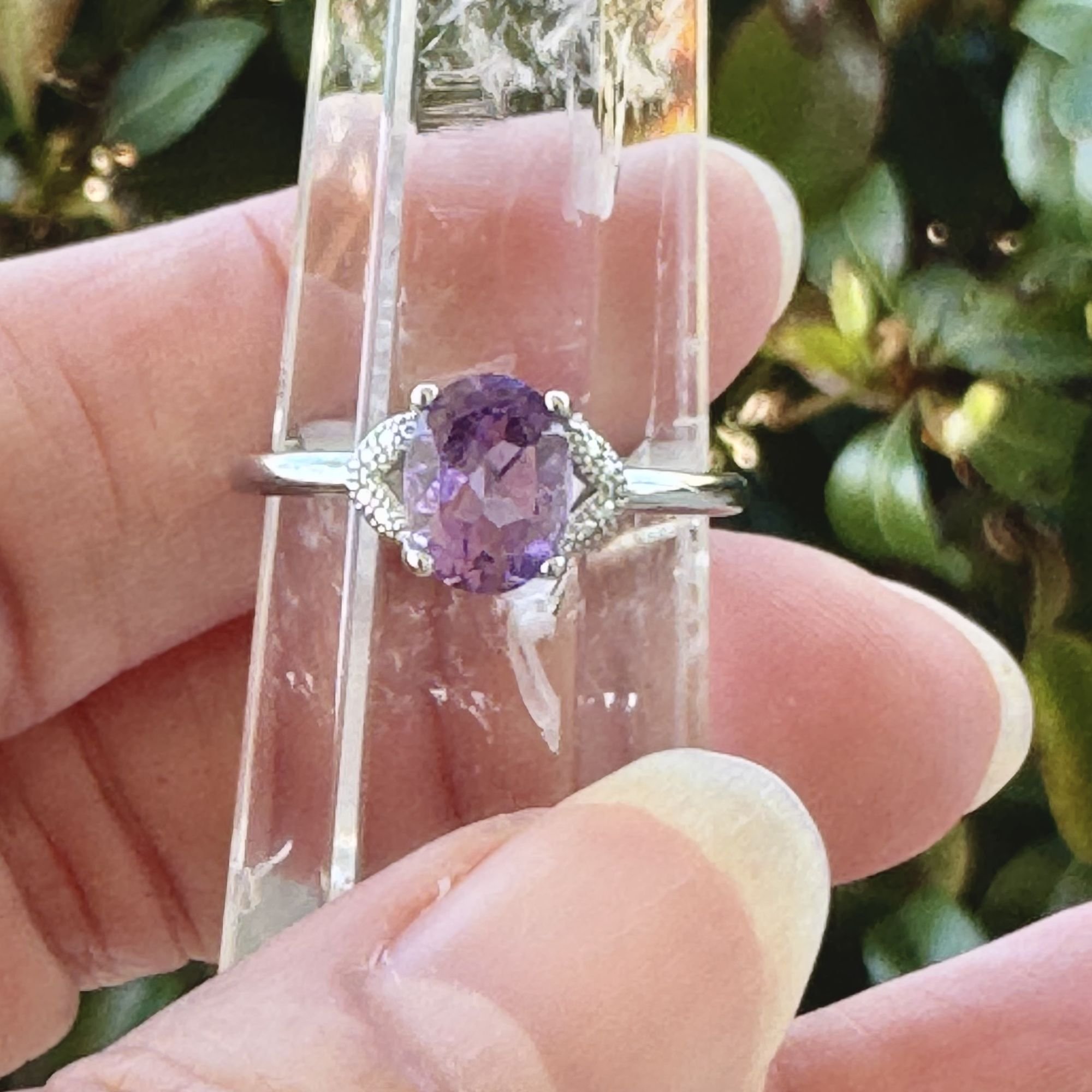 Faceted Amethyst White Bronze Crystal Ring – Available in Multiple Sizes