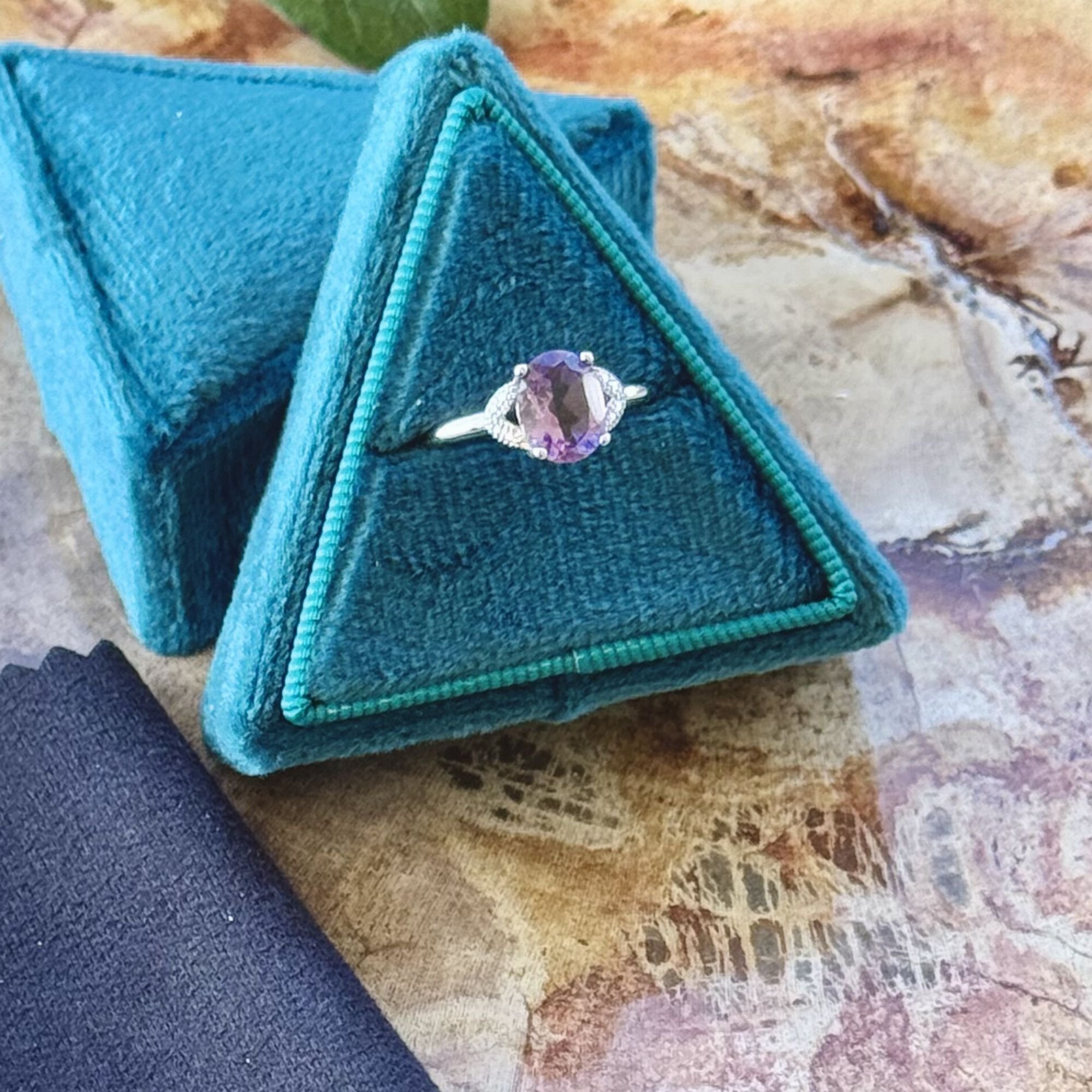 Faceted Amethyst White Bronze Crystal Ring – Available in Multiple Sizes