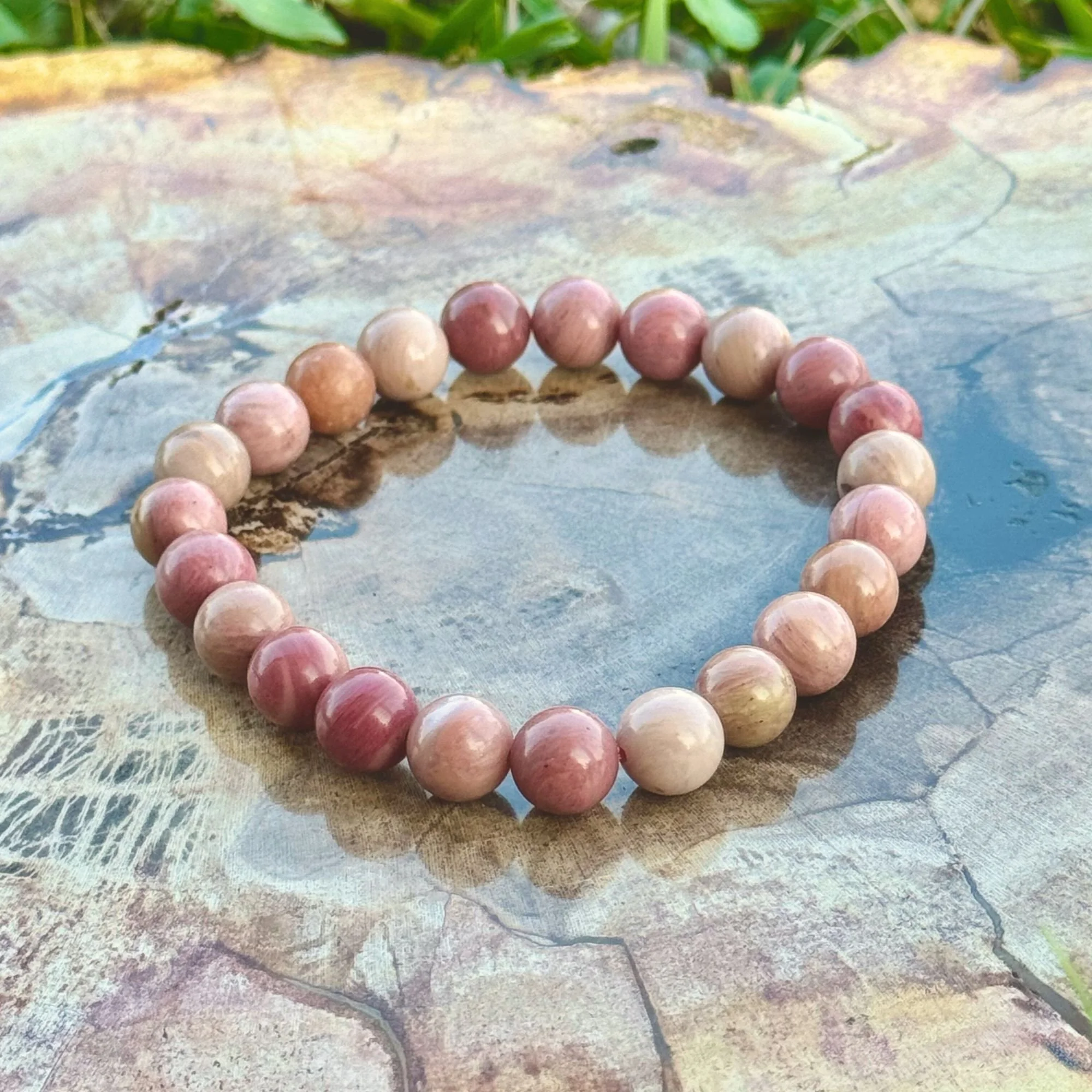 Rhodochrosite Gemstone Stretch Bracelet – 7mm Natural Crystal Beads