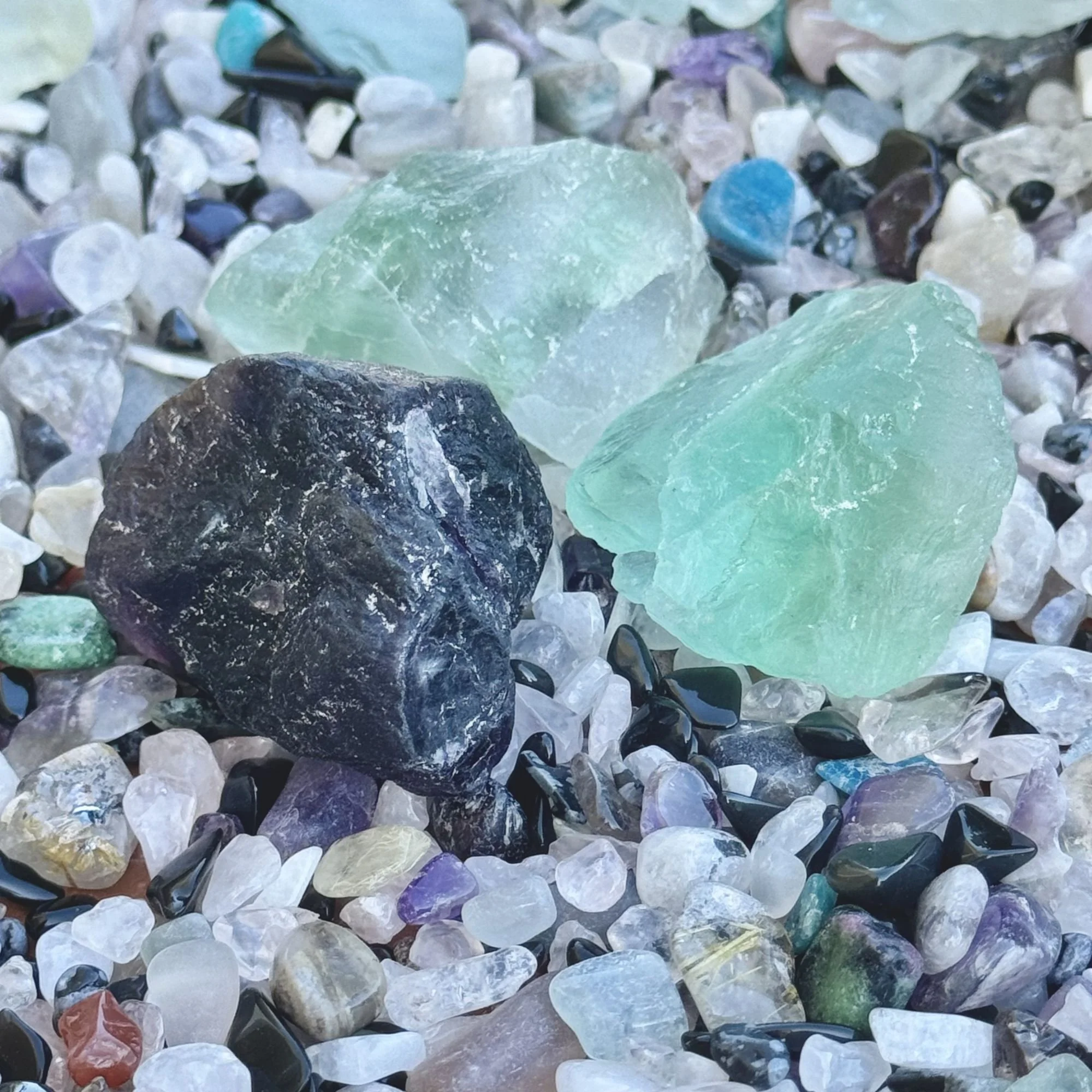 Raw Fluorite Crystal Chunks – Green Fluorite & Purple with Aqua