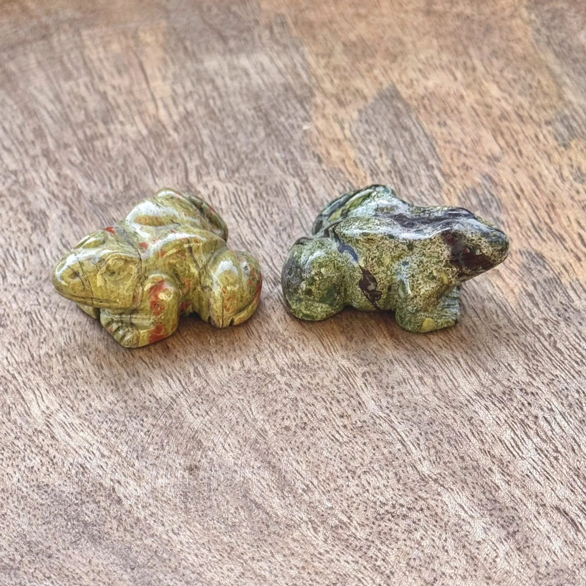 Gemstone Frog Carvings | Dragon Bloodstone & Unakite Jasper | One of a Kind