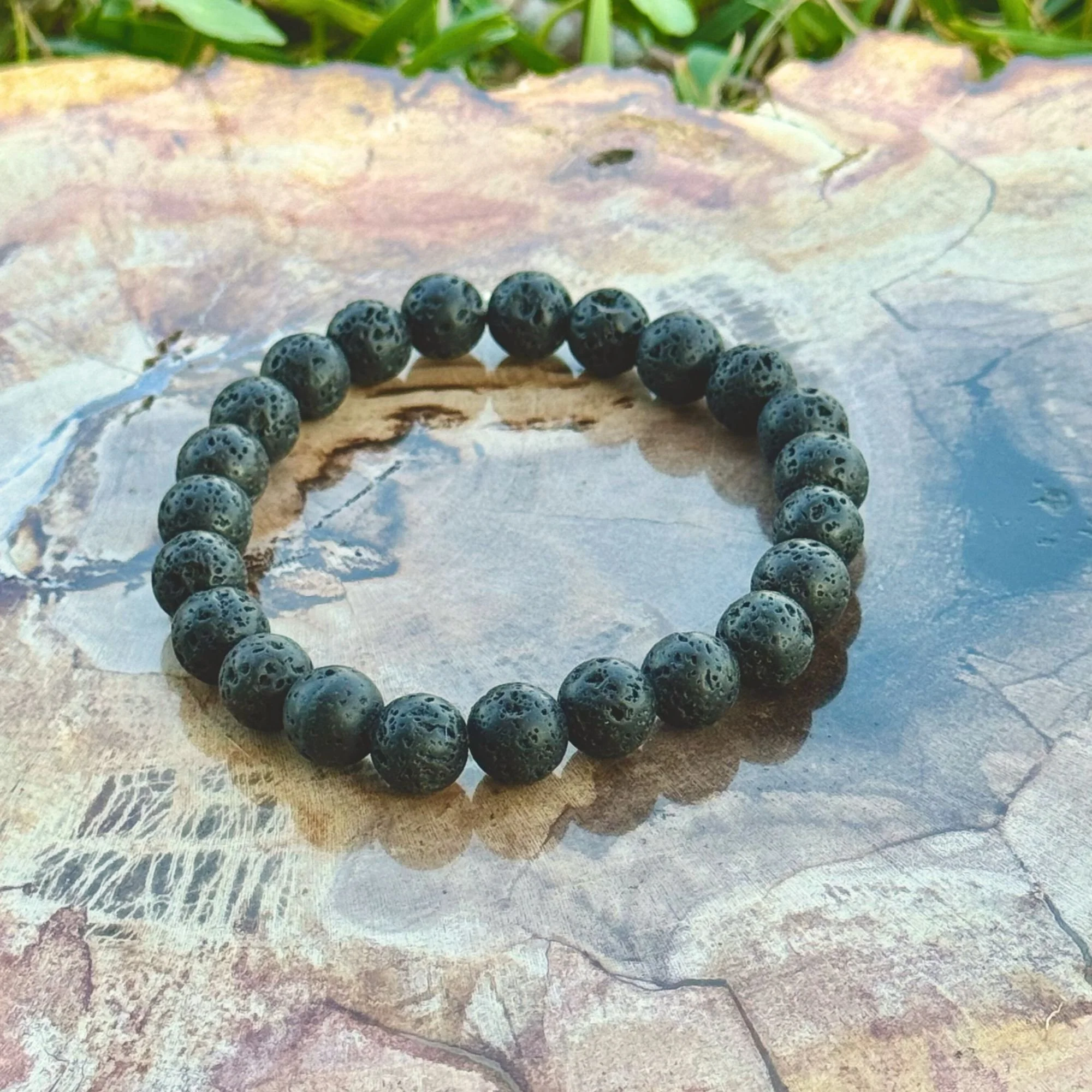 Lava Stone Gemstone Stretch Bracelet – 7mm Natural Volcanic Beads