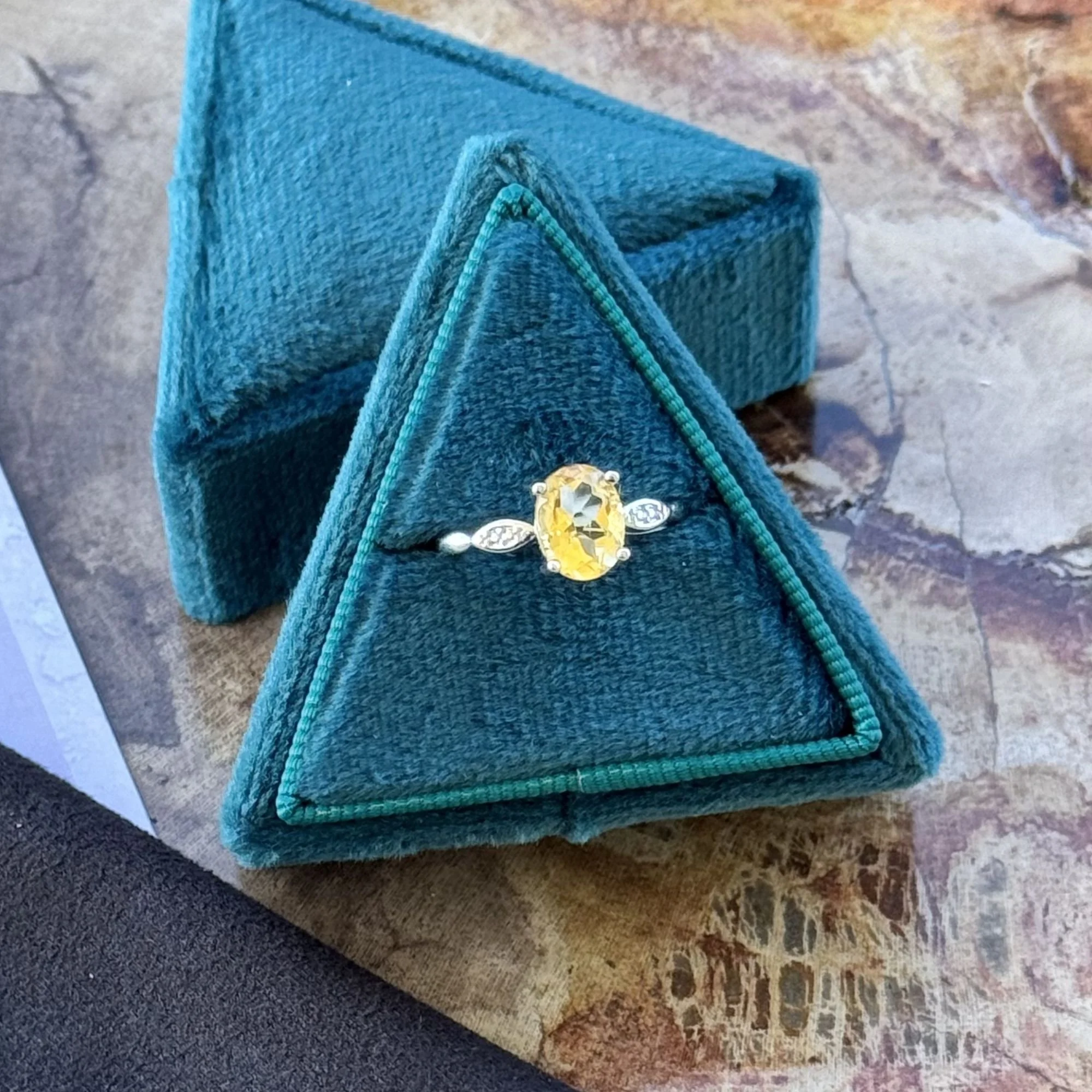 Faceted Citrine White Bronze Crystal Ring – Available in Multiple Sizes