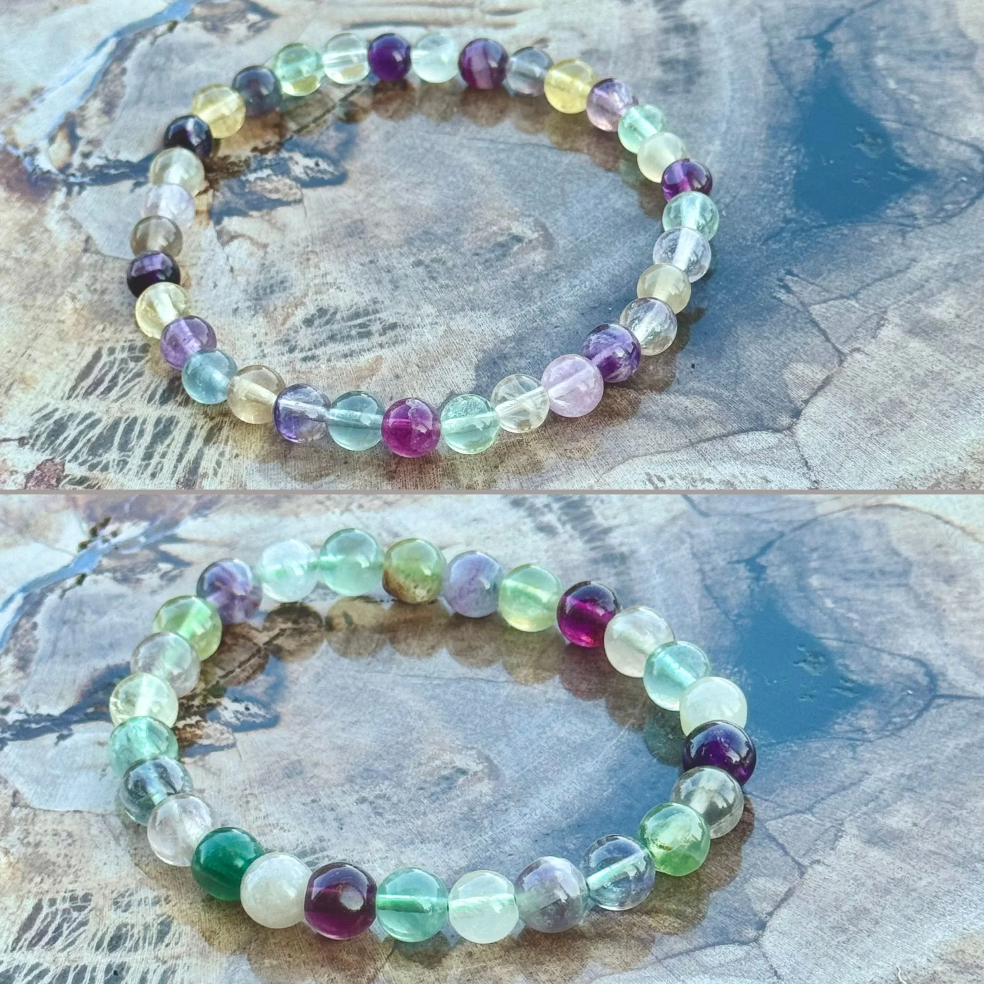 Rainbow Fluorite Crystal Stretch Bracelet – 5mm & 7mm Natural Gemstone Beads