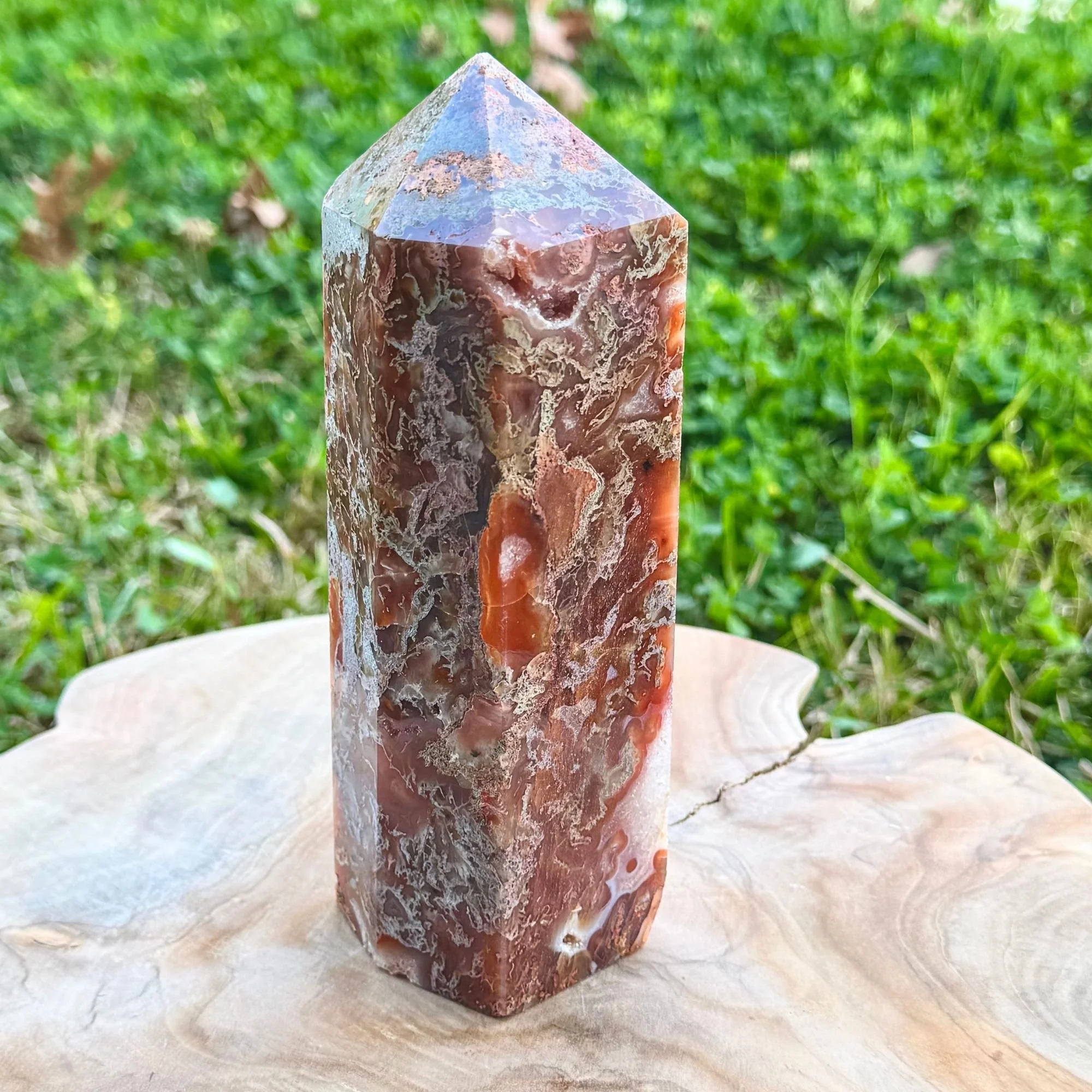 Red Moss Agate Generator Tower – One-of-a-Kind Crystal Point for Grounding, Vitality & Balance