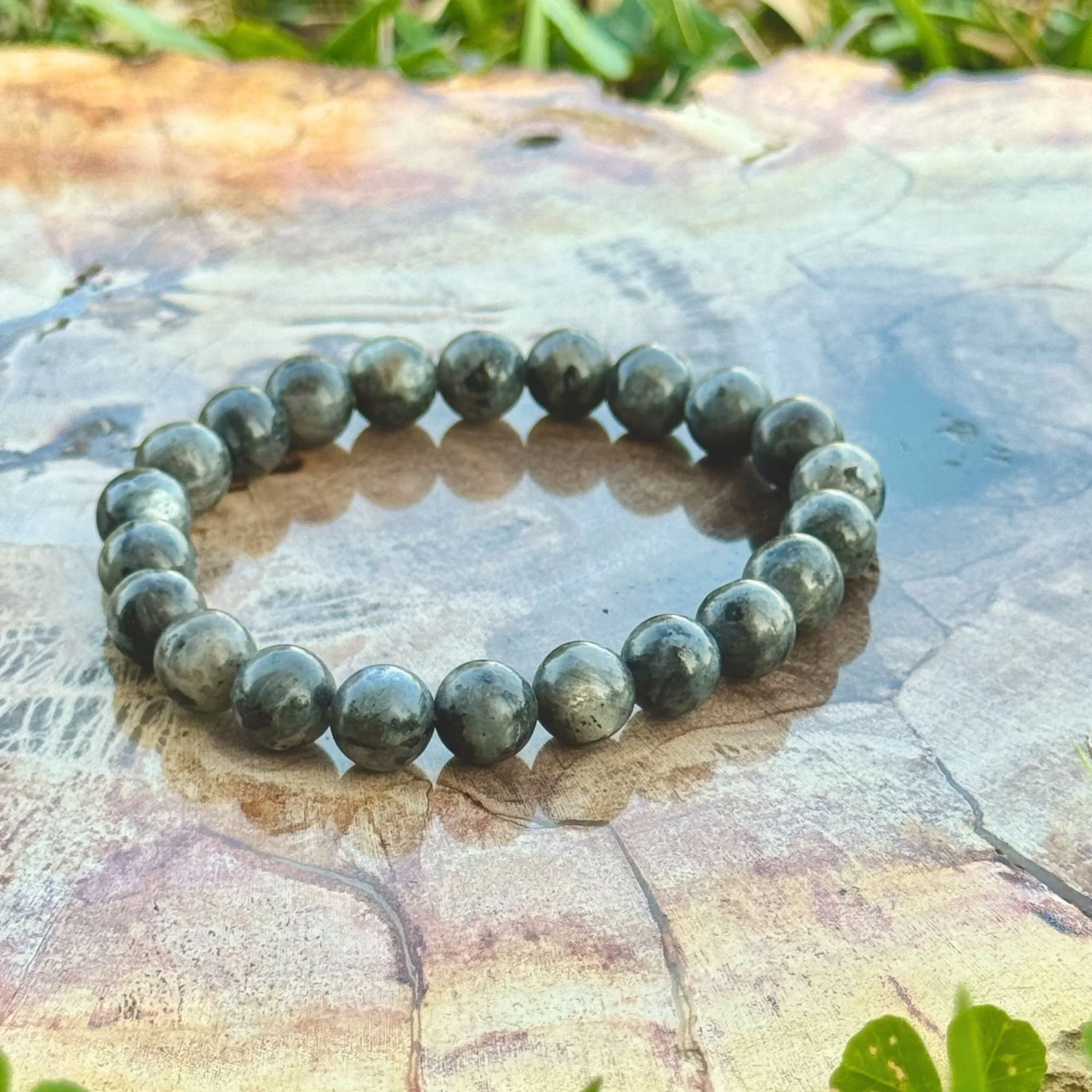 Larvikite Gemstone Stretch Bracelet – 7mm Natural Crystal Beads