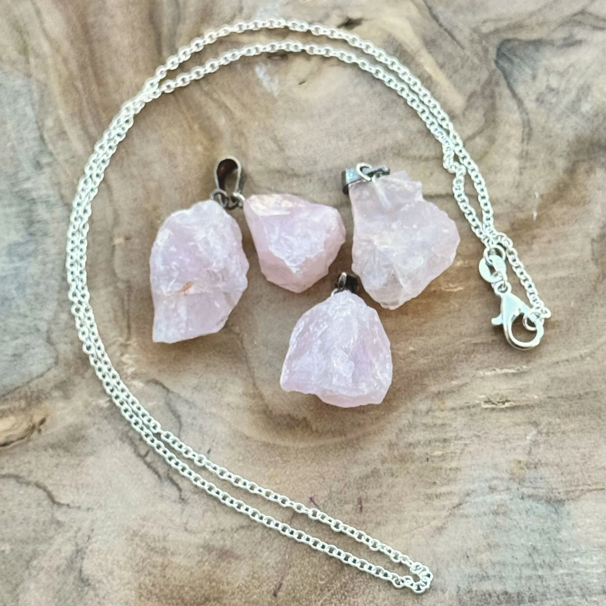 Rose Quartz Chunk Pendant – Optional 18" Stainless Steel Chain