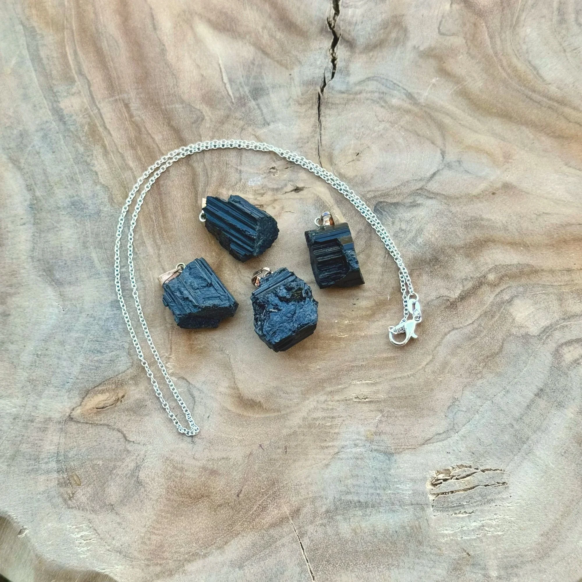 Black Tourmaline Rough Nugget Pendant – Optional 18" Stainless Steel Chain