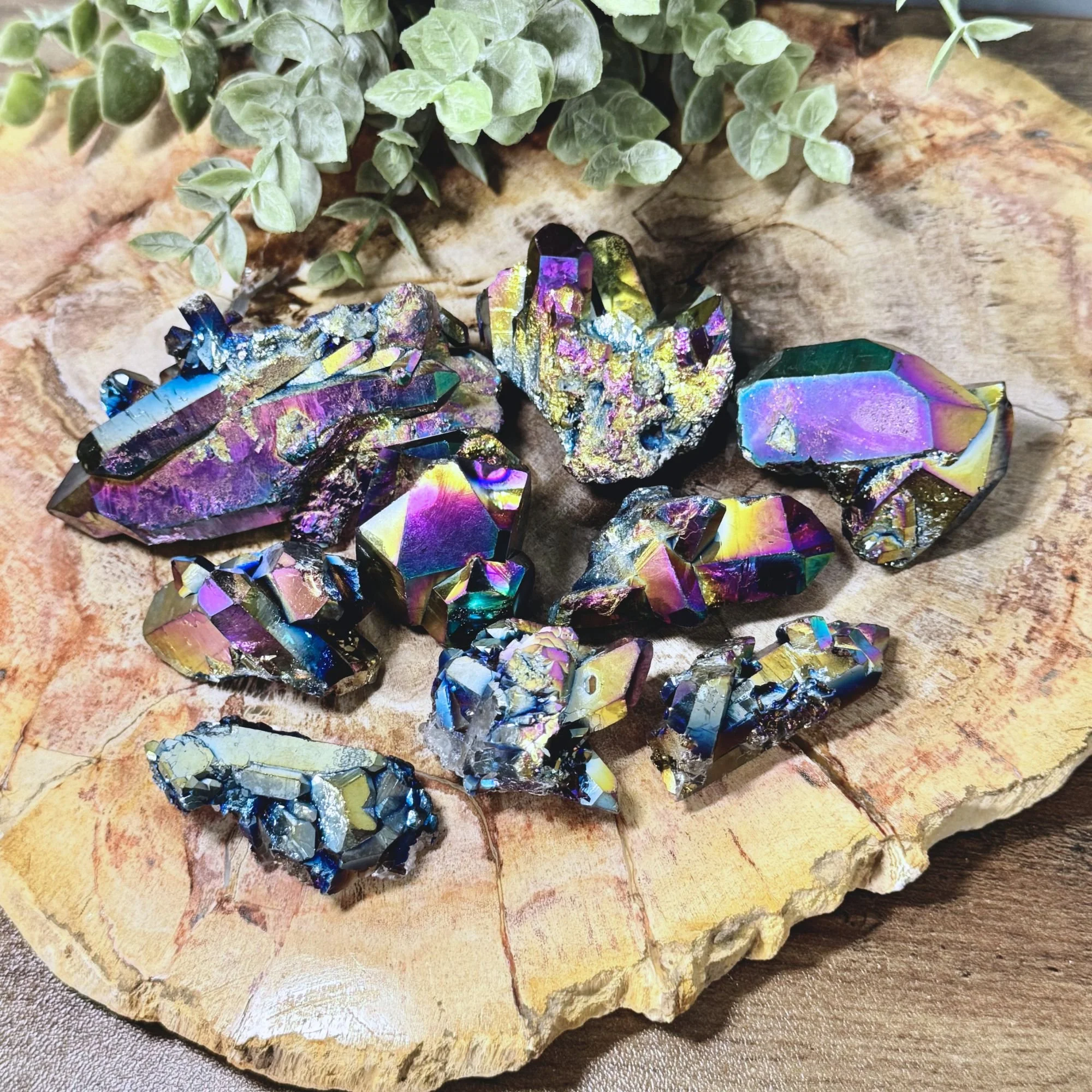 Titanium Aura Quartz Clusters | Rainbow Aura Crystal | Joy, Energy & Spiritual Growth