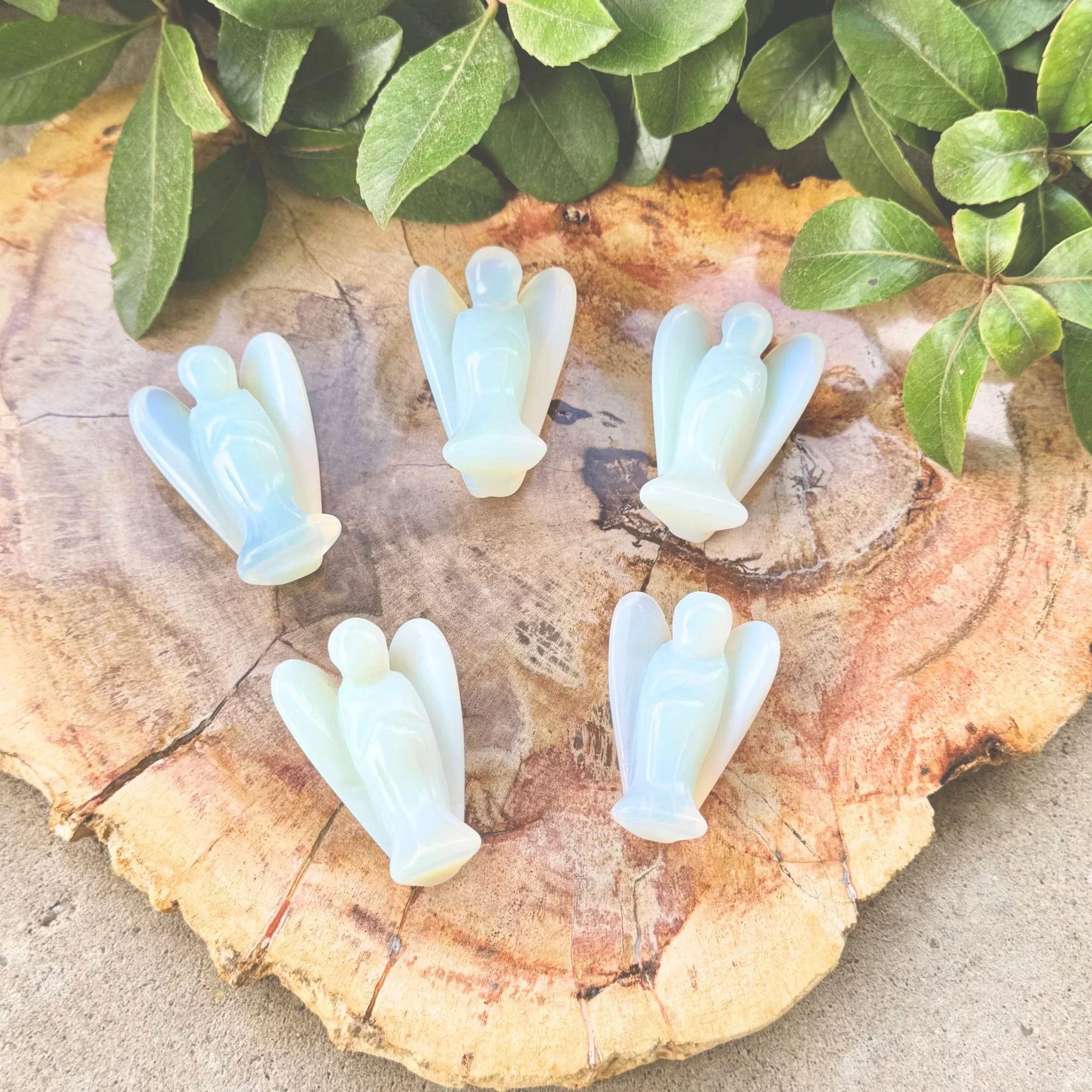 Opalite Guardian Angel Carving – Angel Crystal Figurine | Spiritual Protection & Peace Décor