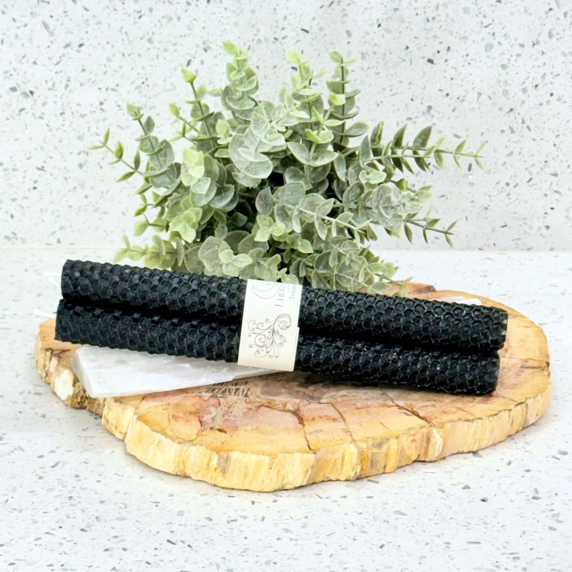Black Beeswax Taper Candles: Set of 3