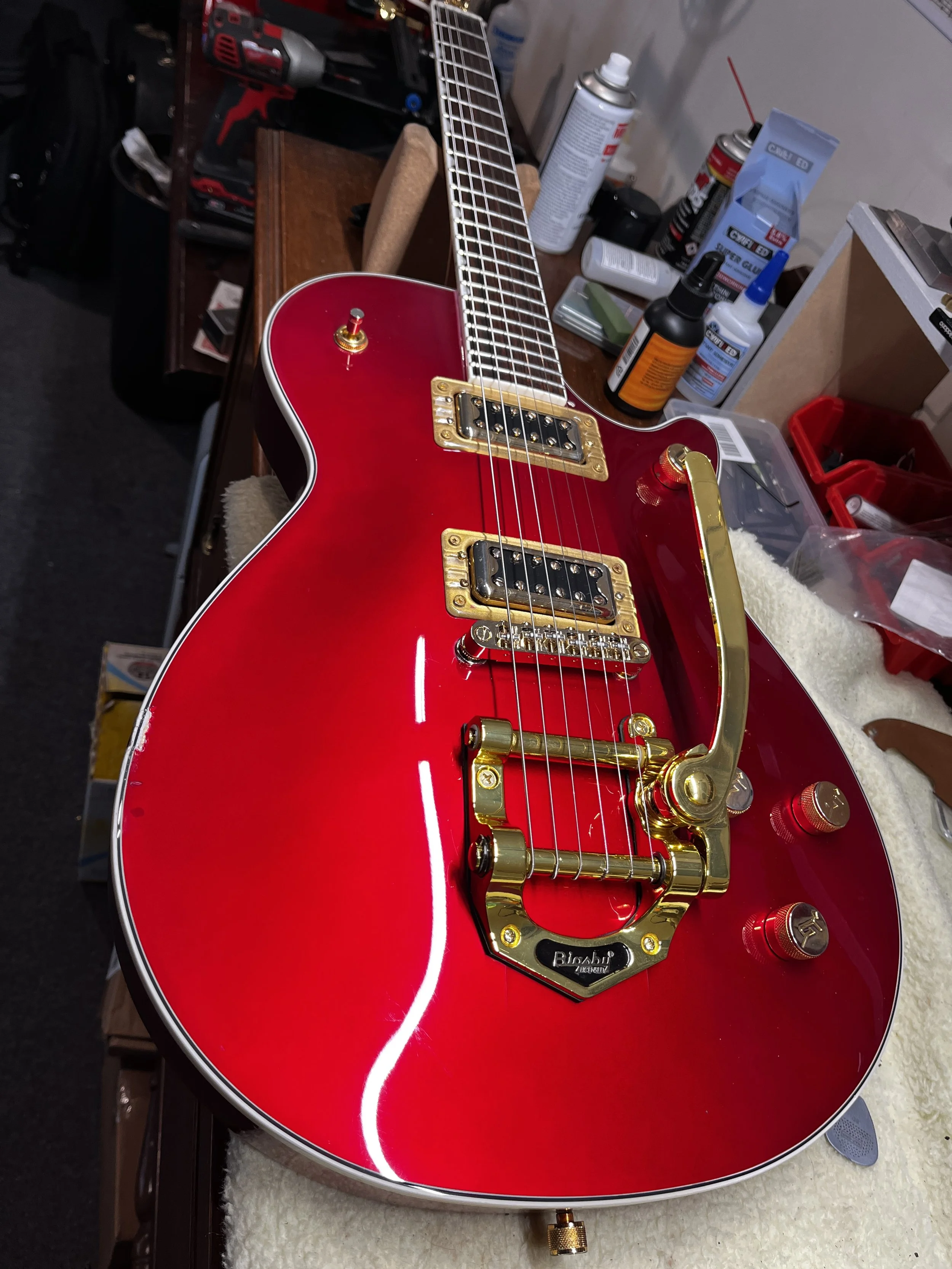 This Gretsch was in sad shape when it arrived. I'm so happy with the way it turned out. See some images below.