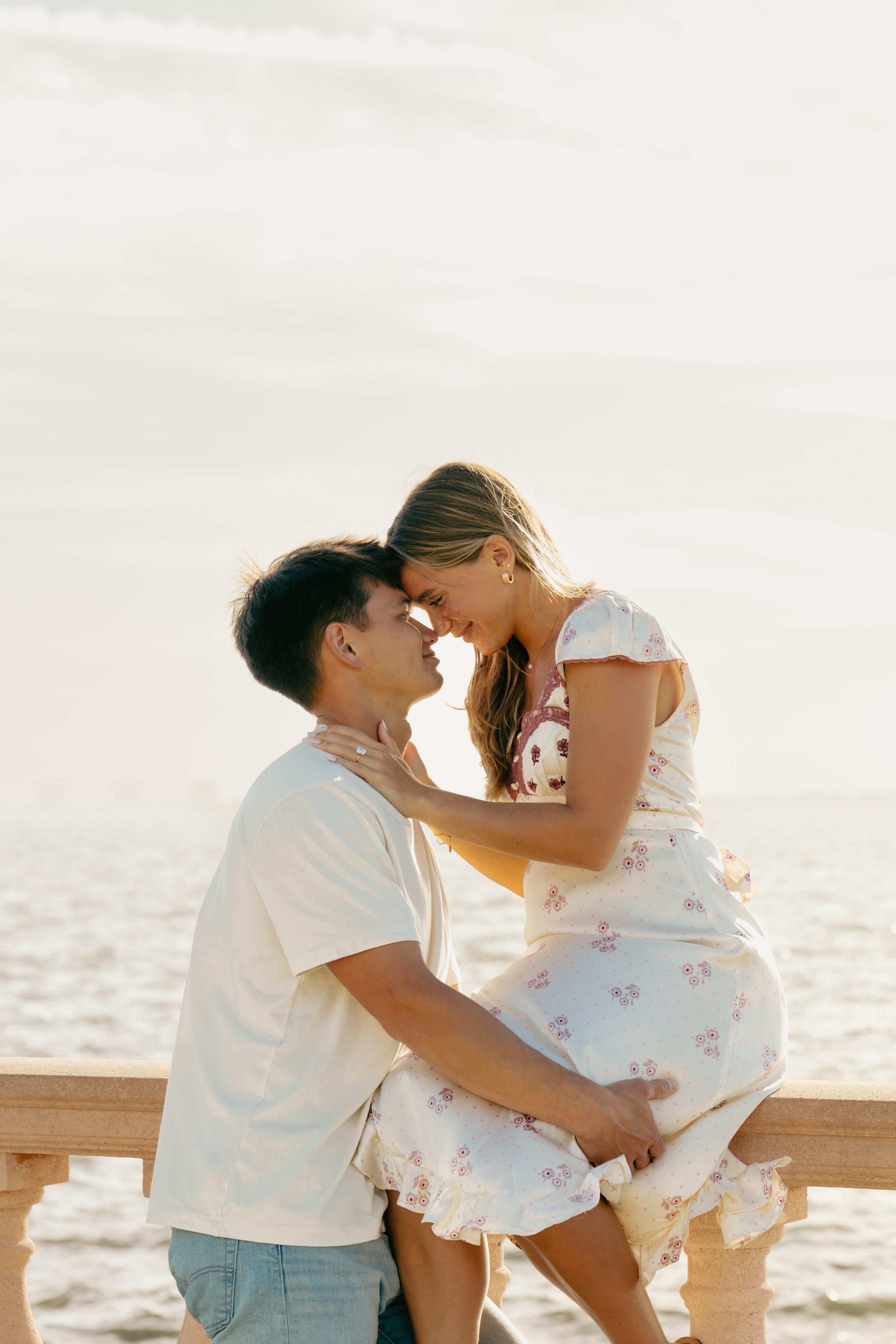 Dreamy engagement shoot outside of College Hall, Sarasota, FL at golden hour.