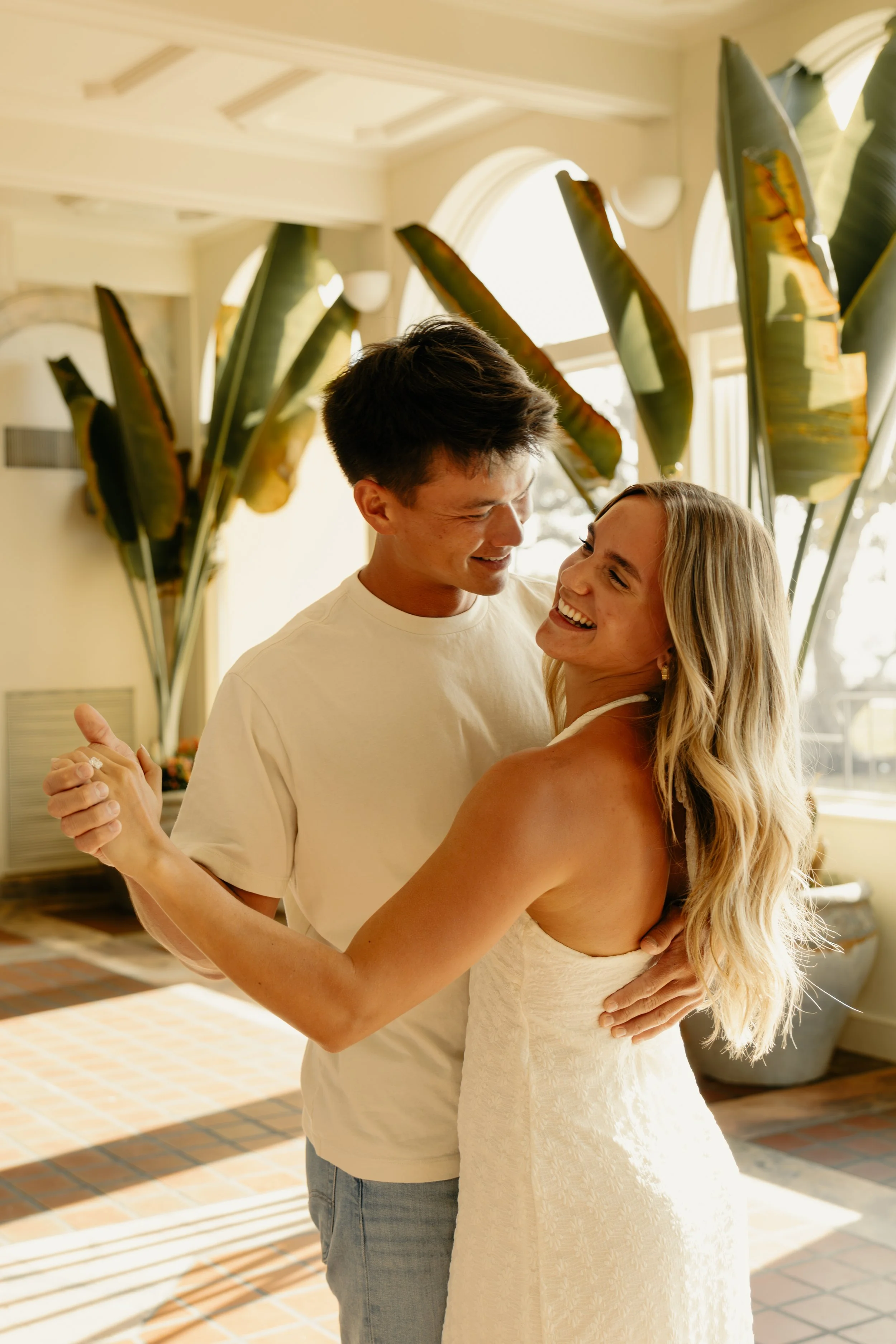 Engagement shoot at College Hall, Sarasota, FL at golden hour.