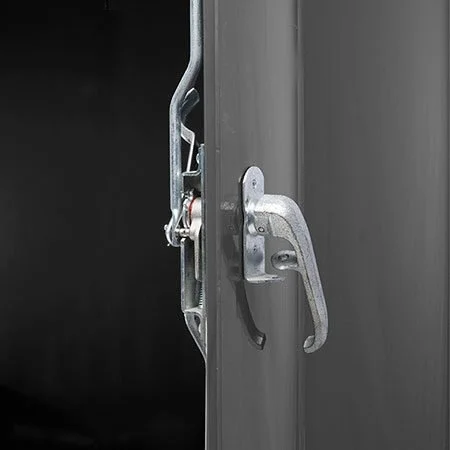 Commercial-grade handle with padlock protection.