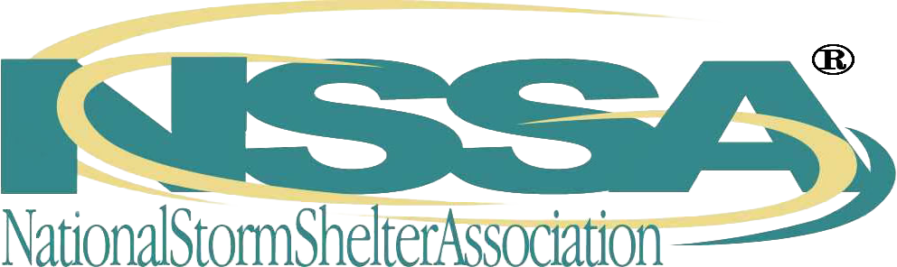 Logo of the National Storm Shelter Association with large teal letters 'NSSA' and a yellow swoosh around the text.