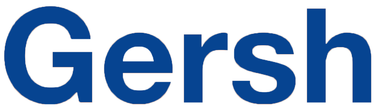 Close-up of the word 'Gersh' in blue text on a transparent background.