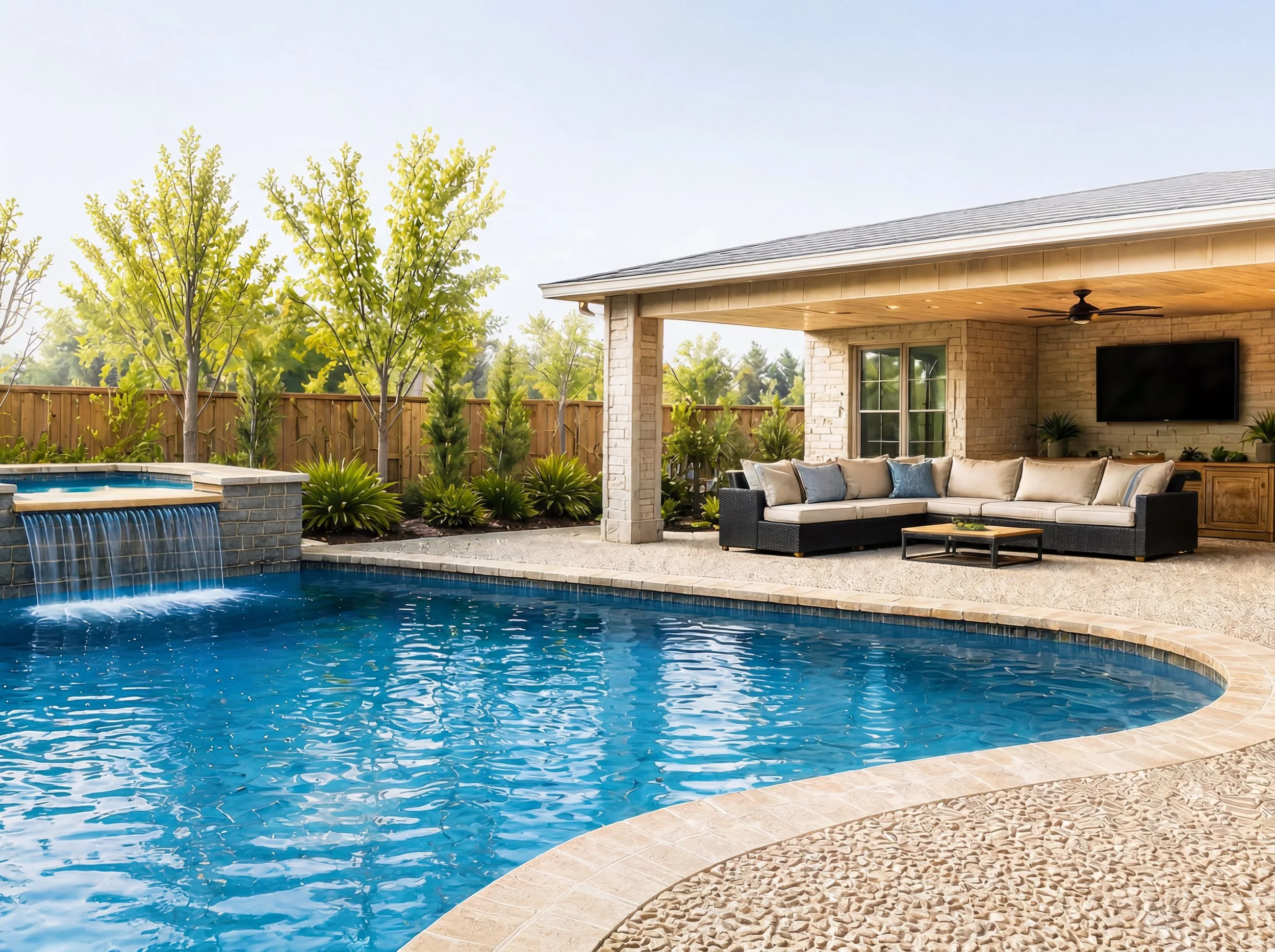 Backyard custom pool project completed by Dallas Pebble in the Dallas-Fort Worth area