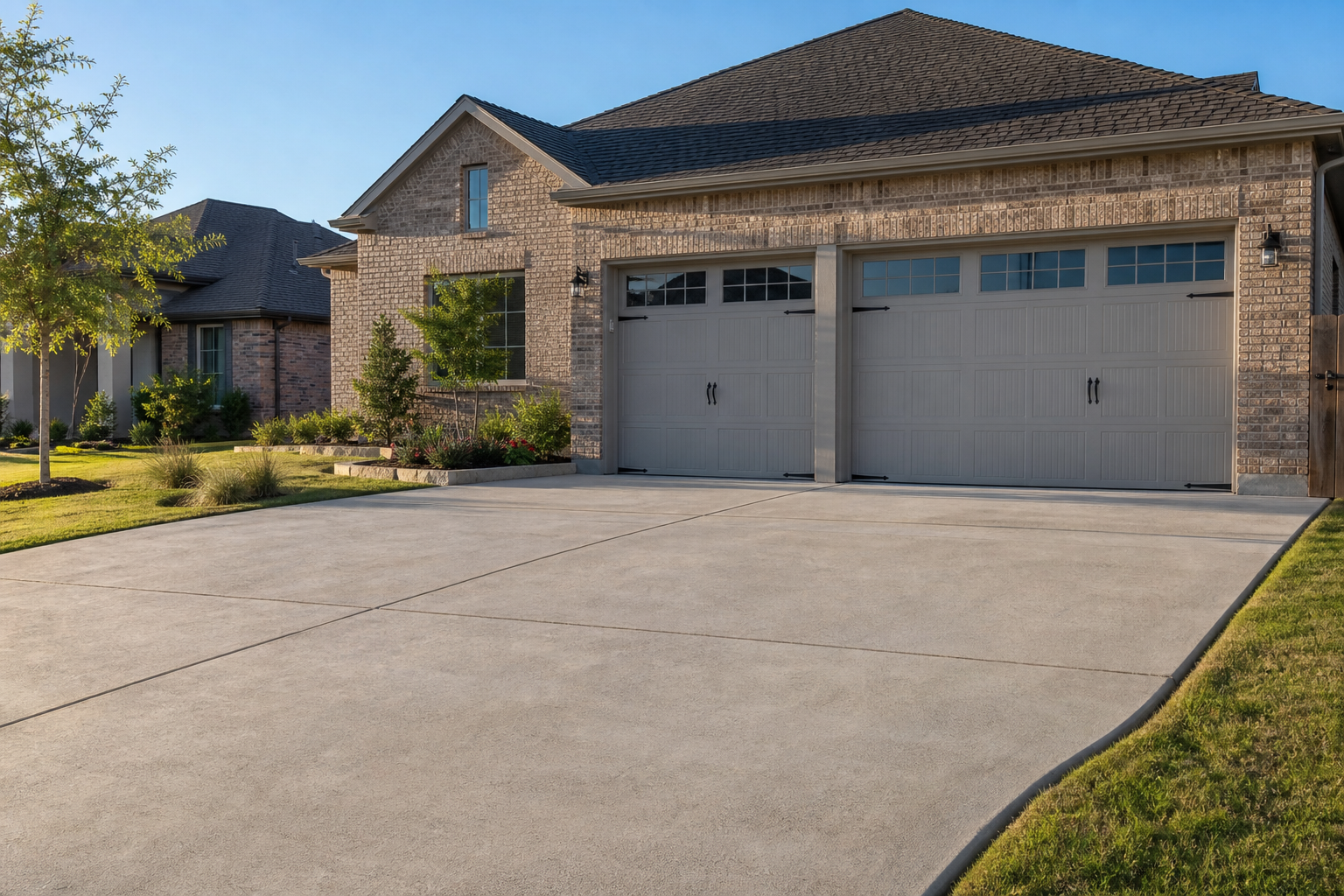 Newly finished widened concrete driveway at a Dallas-area home