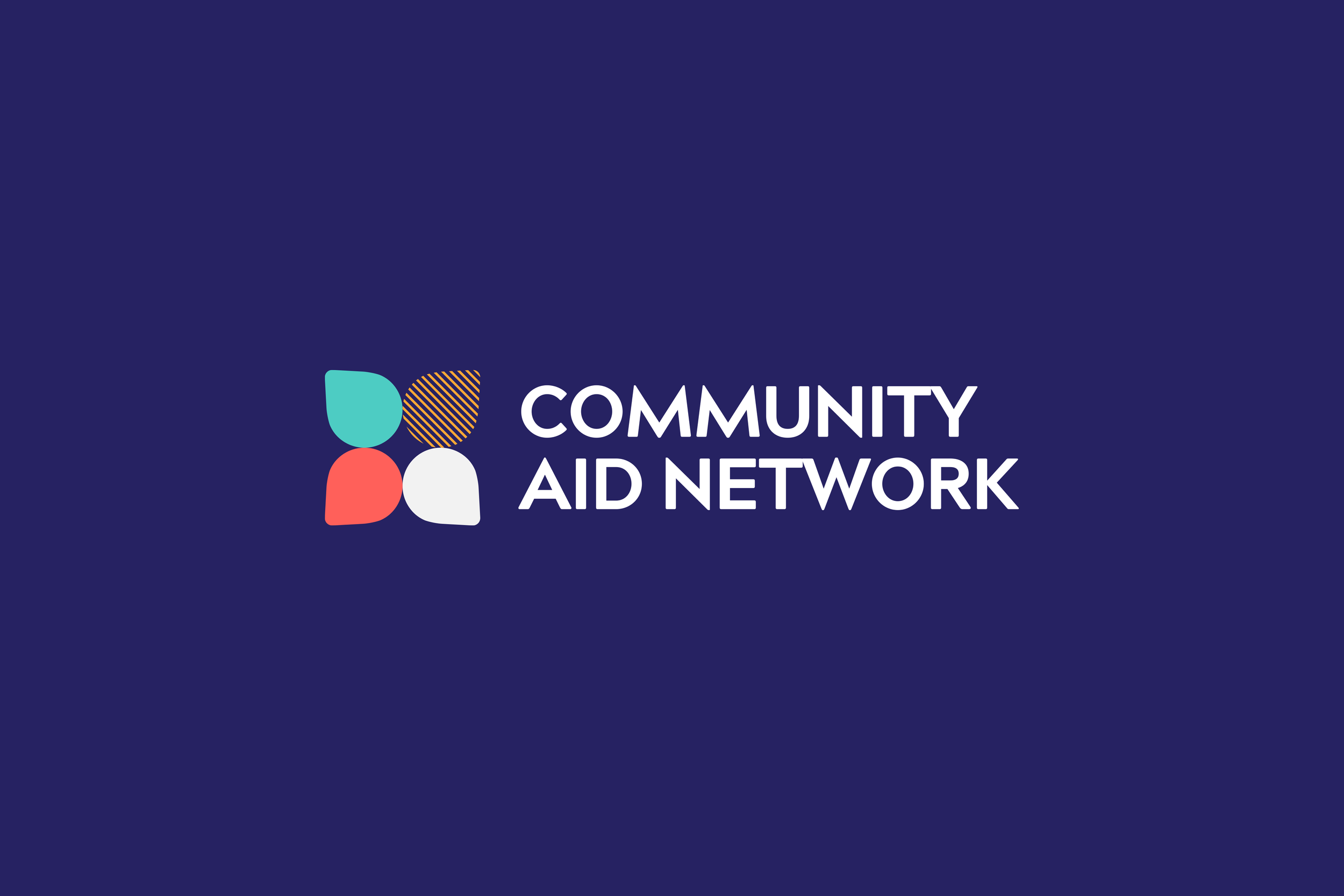 Logo of Community Aid Network with abstract icons of four people and the organization's name.