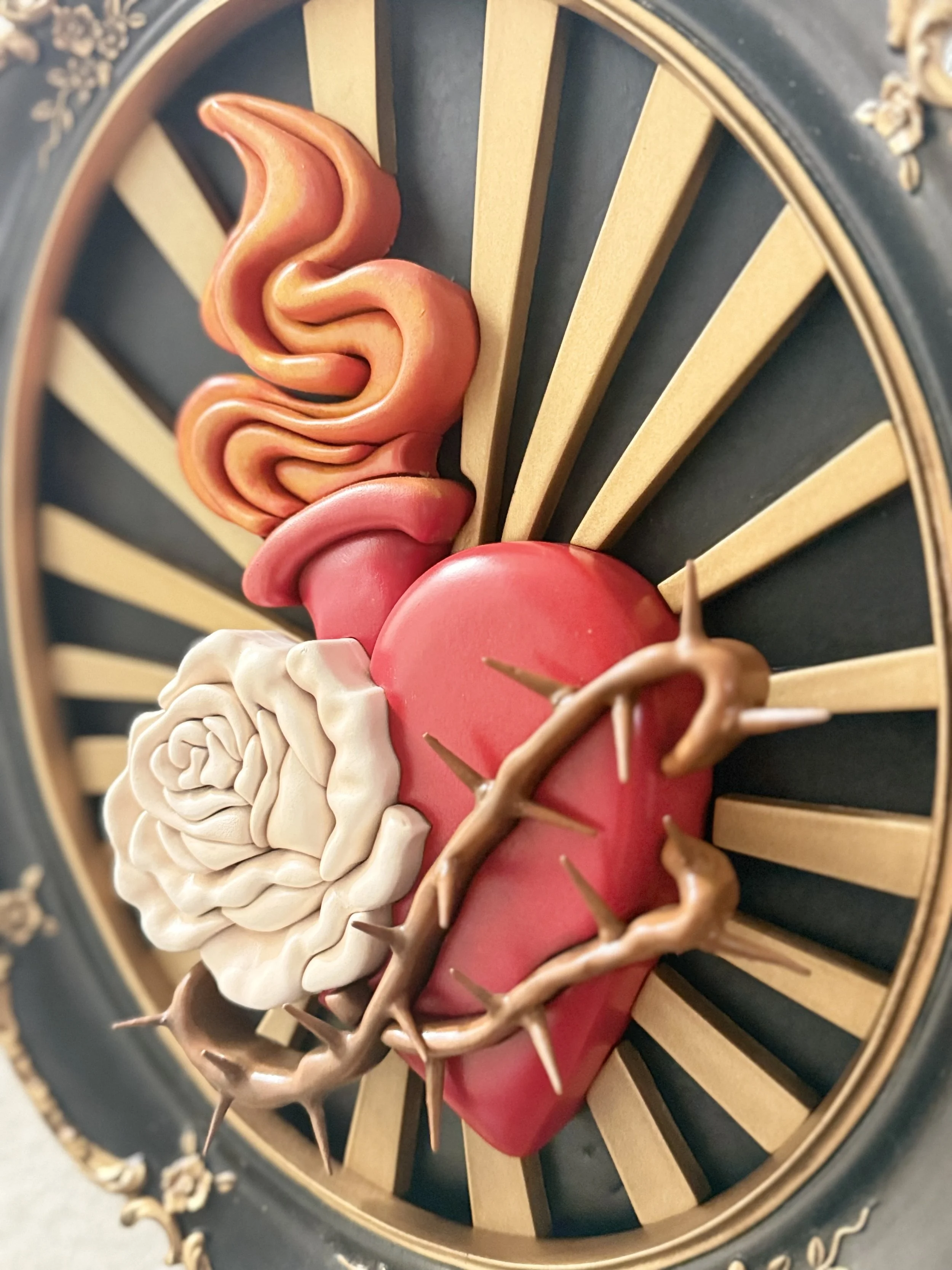 Handmade 3D Sacred Heart Wall Art – Gothic Baroque Framed Sculpture