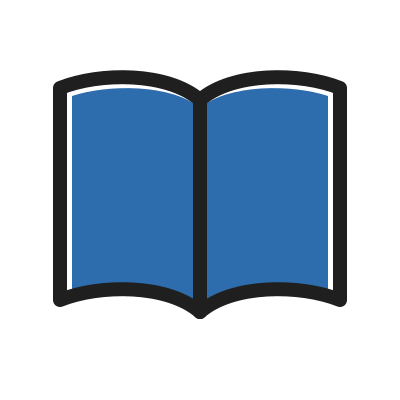 Icon of an open book with blue pages.