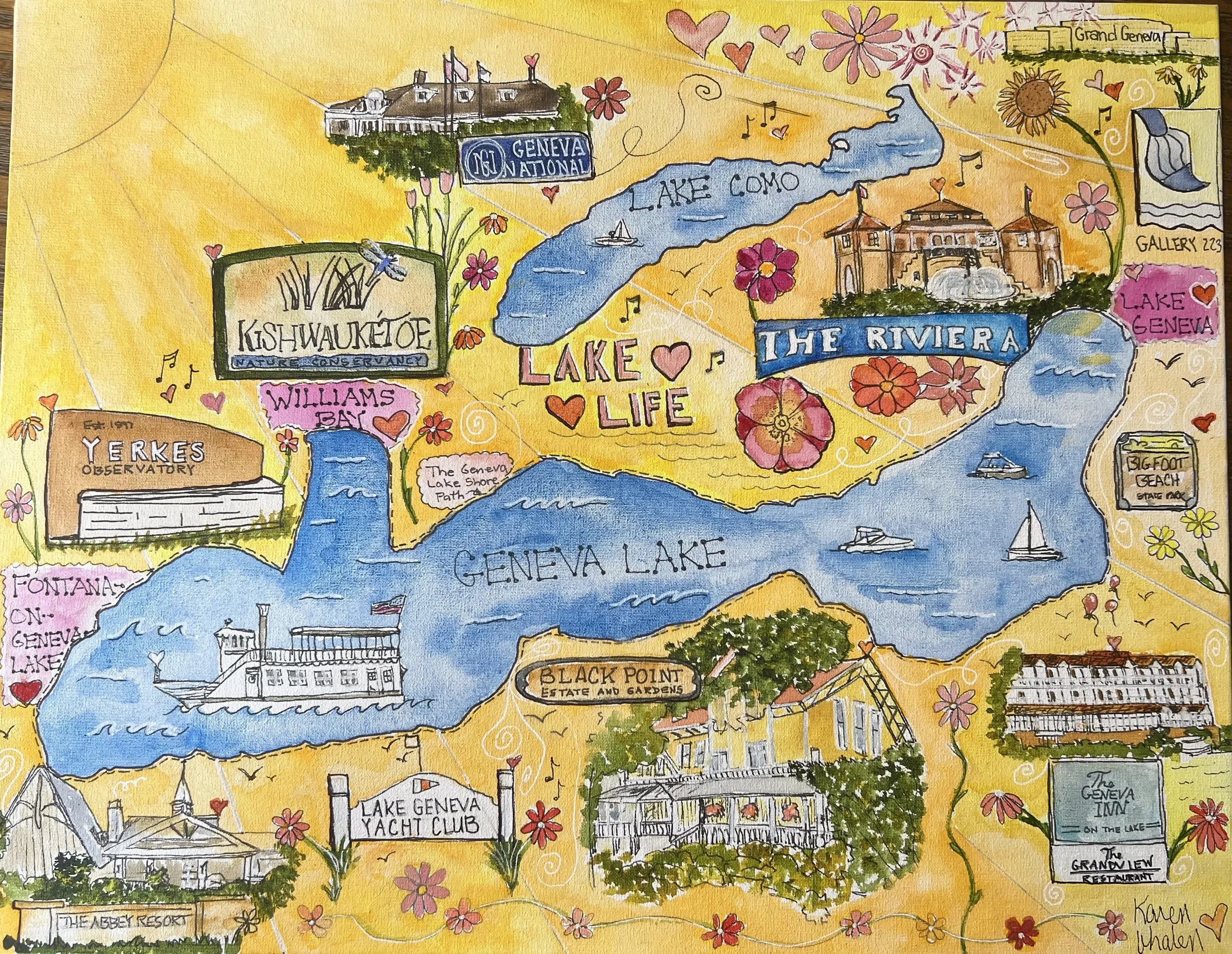 Watercolor "Lake Geneva Map" 