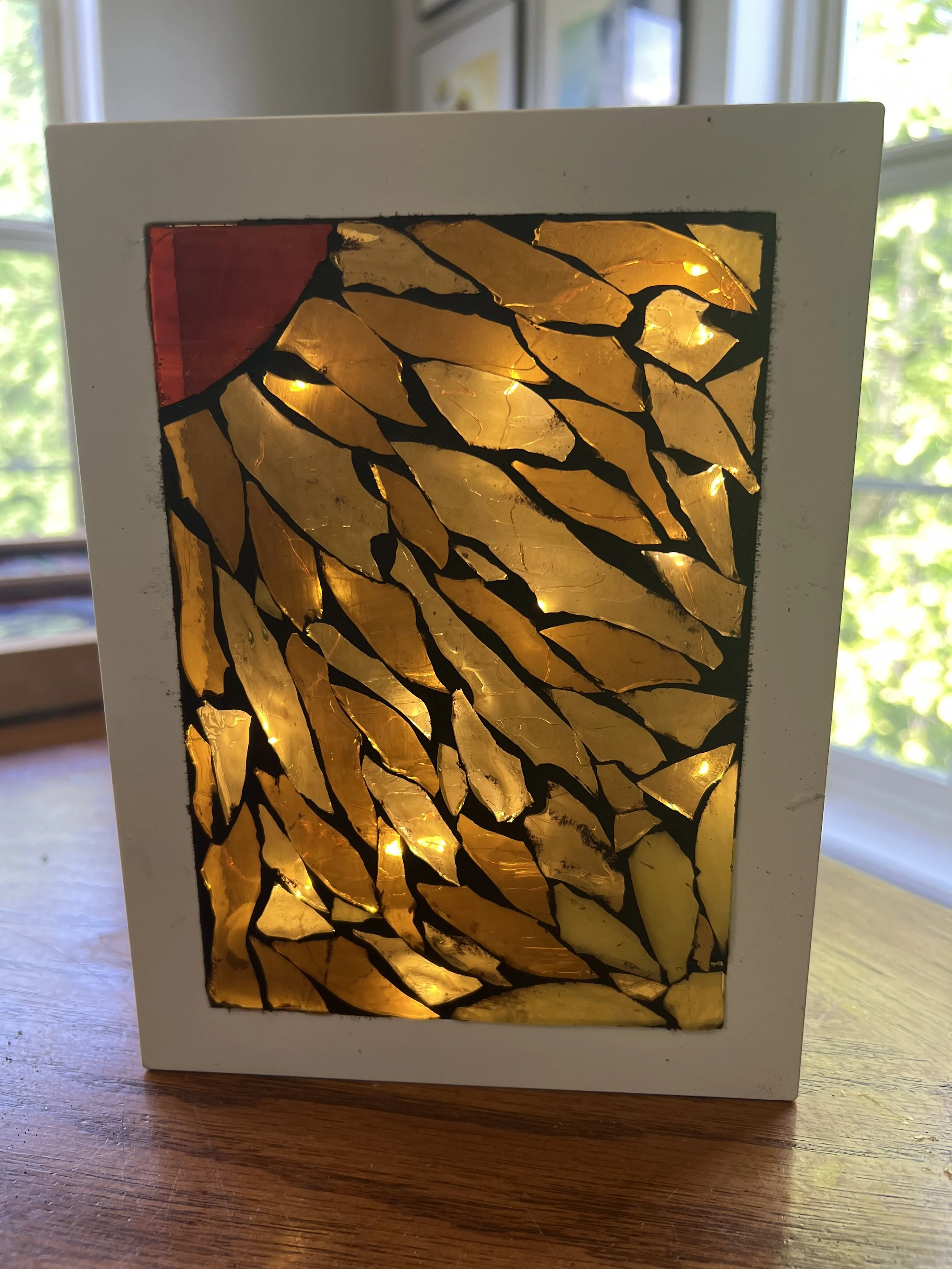 Lake Geneva Art Studio | Glass-on-Glass Mosaic Decorative light box with cathedral glass design and LED lights inside