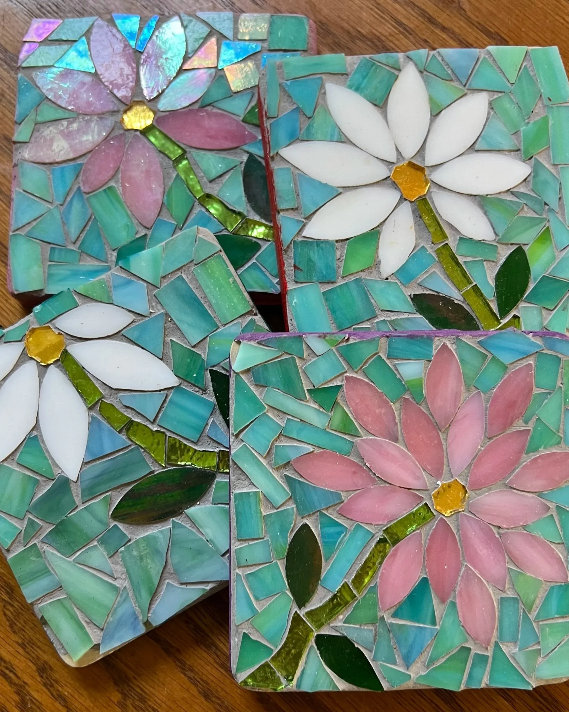 Lake Geneva Art Studio | Mosaic coasters floral design