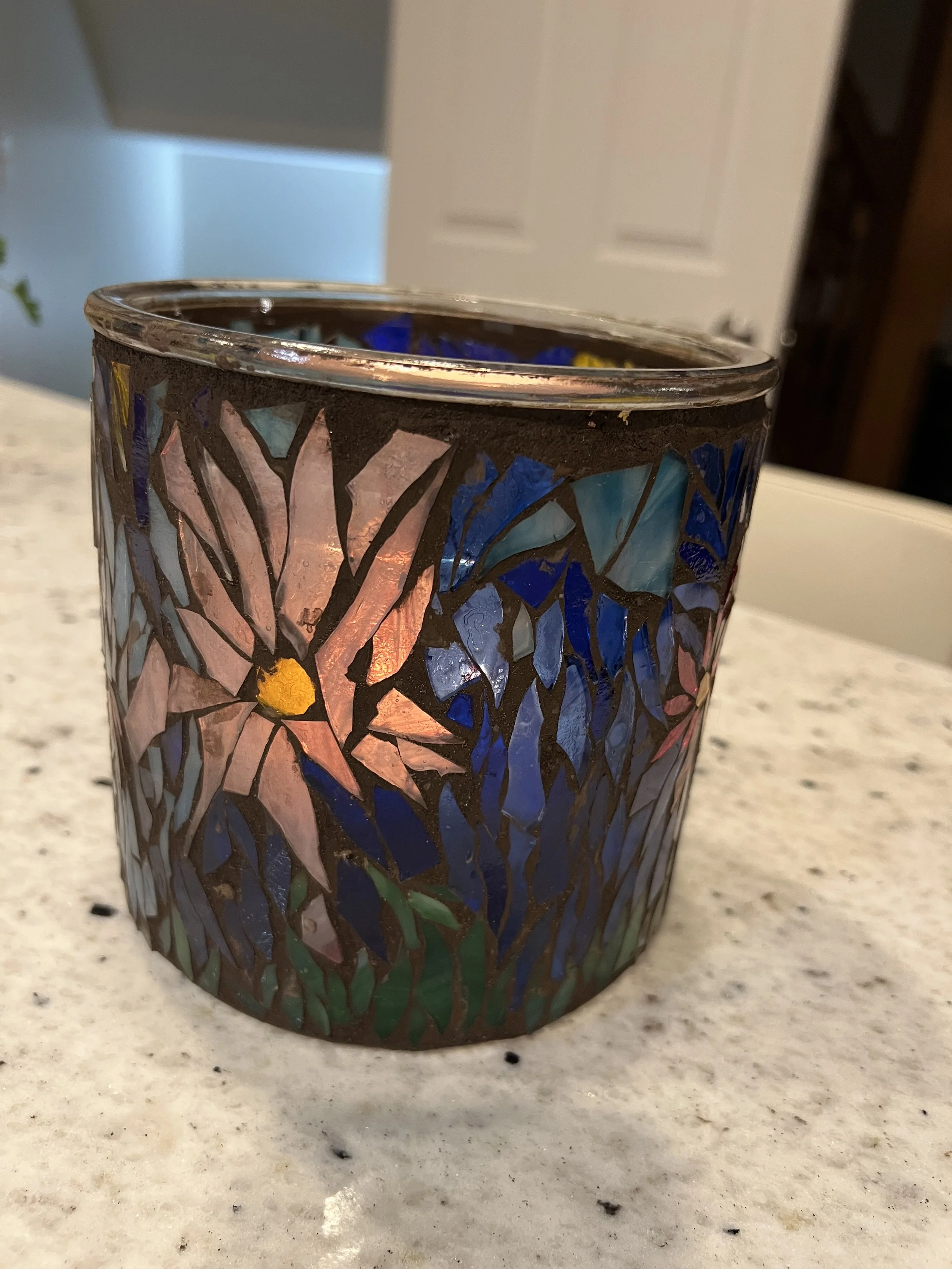 Glass-On-Glass Mosaic Container - "Floral Splendor" 